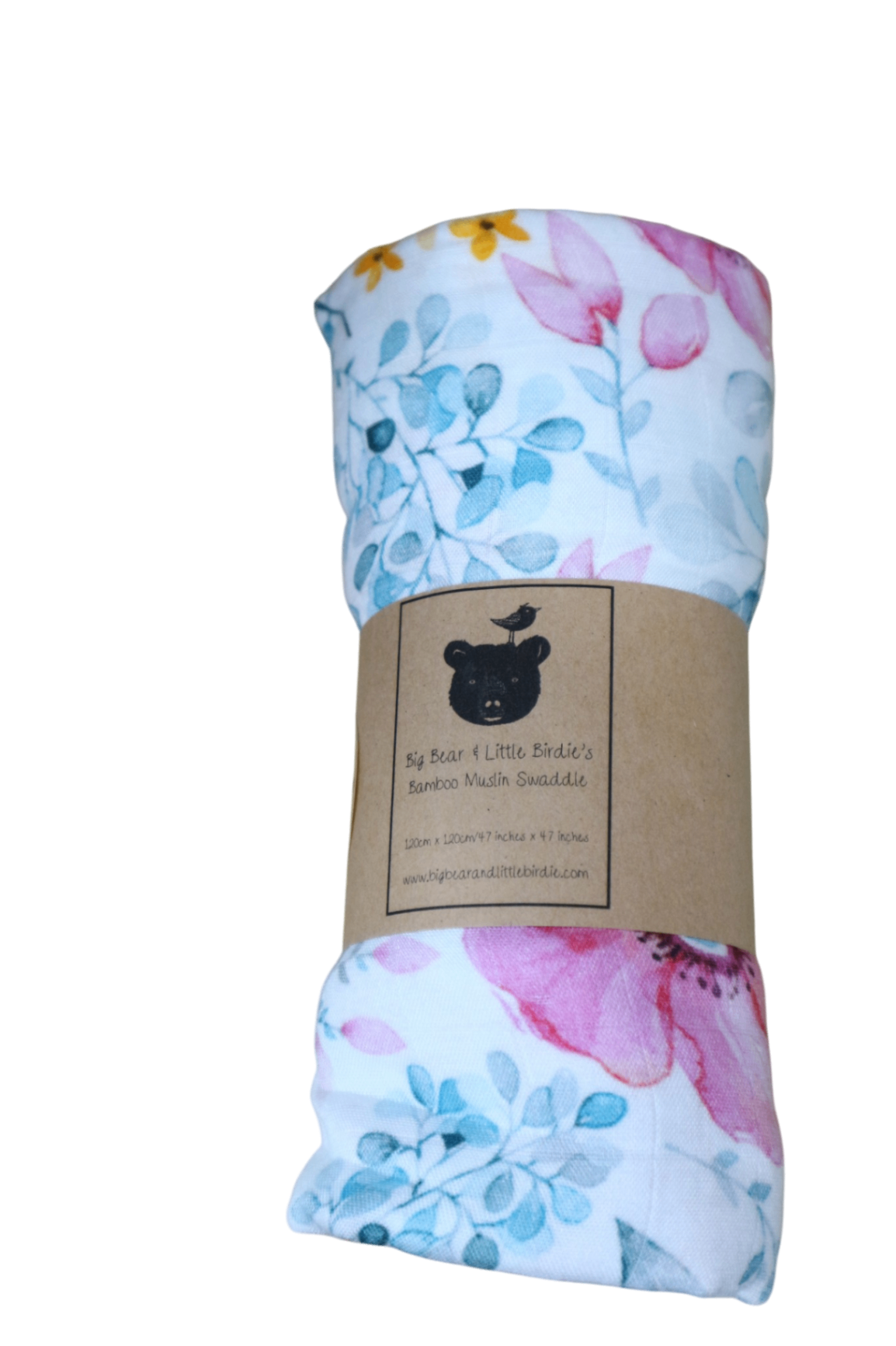 Big bear & little bear Muslin swaddle, floral, 120cm x 120 cm