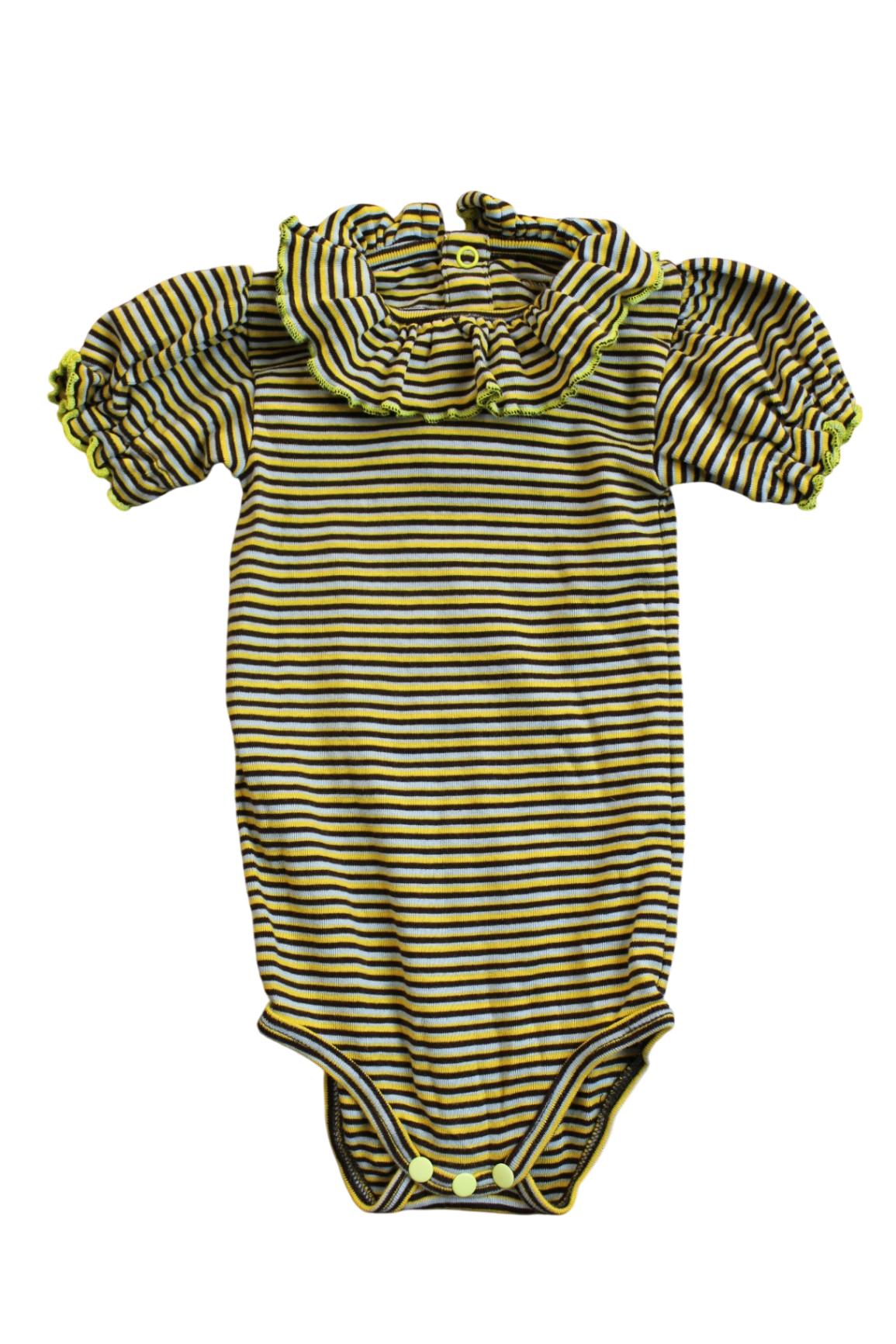 Misha & Puff Bodysuit, Yellow/blue/brown striped, 0