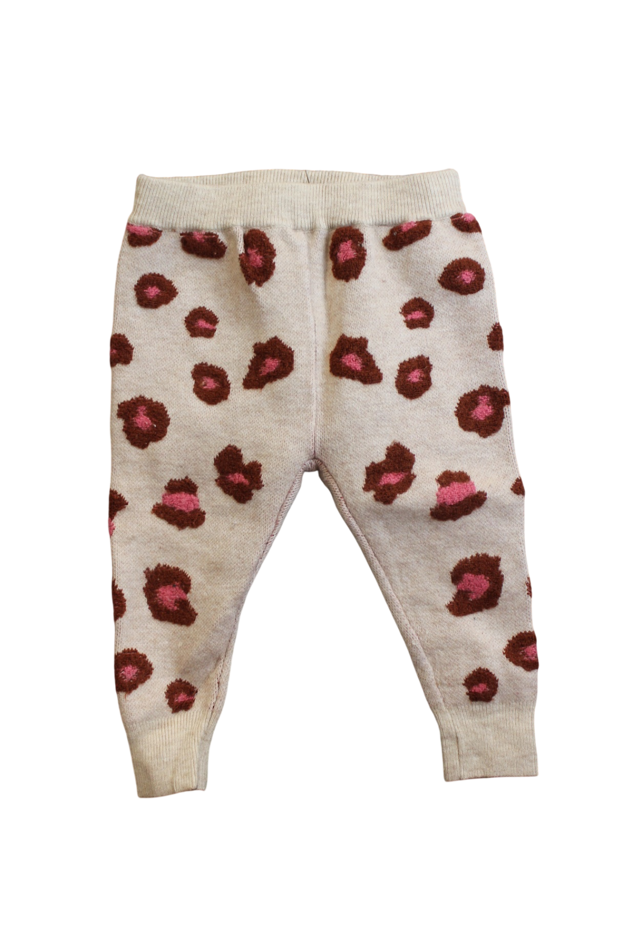Seed Knit Leggings, Beige with pink and brown leopard print, 00