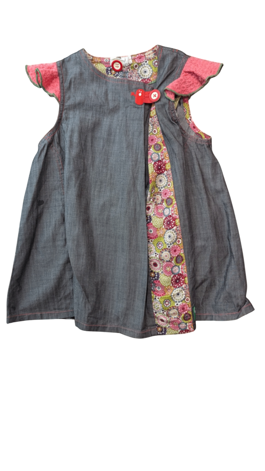 Oishi-m Dress, Grey with pink and multicoloured floral accents, 2-3