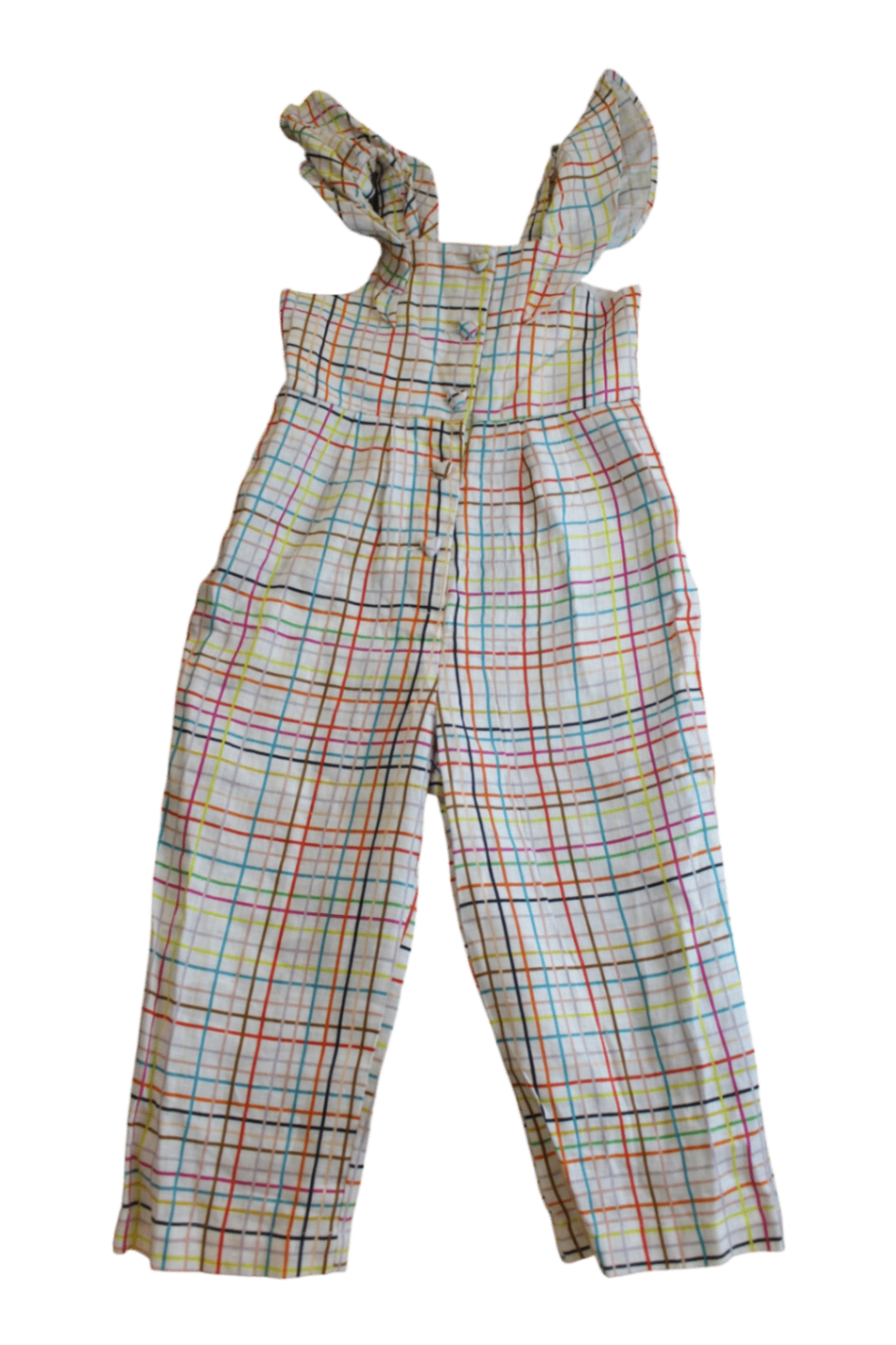 Kip&Co Playsuitt, White with multi-colored plaid pattern, 4