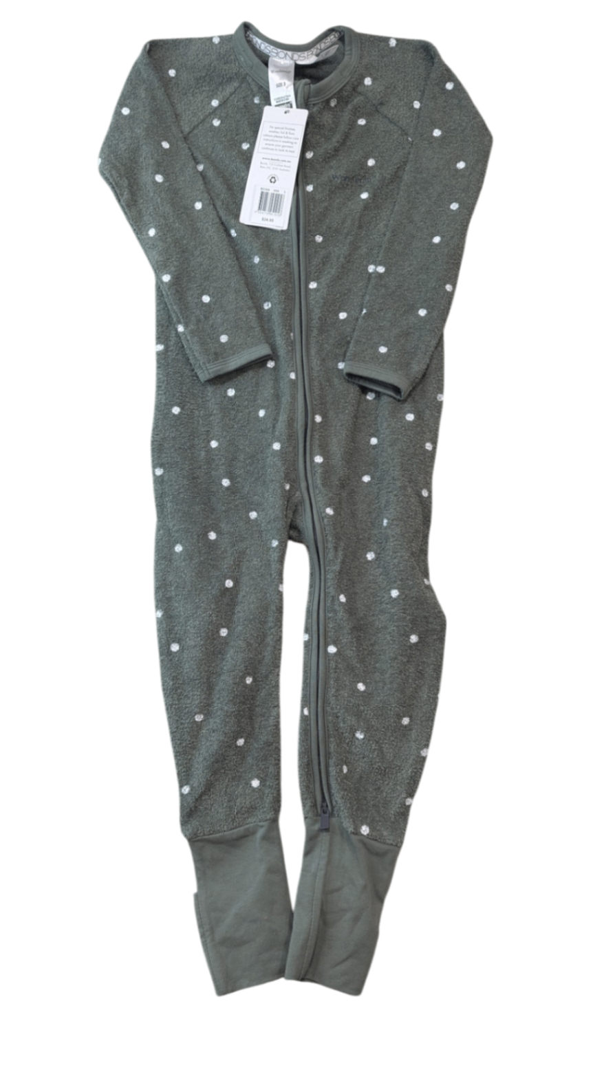 Bonds Jumpsuit, Gray with white polka dots,