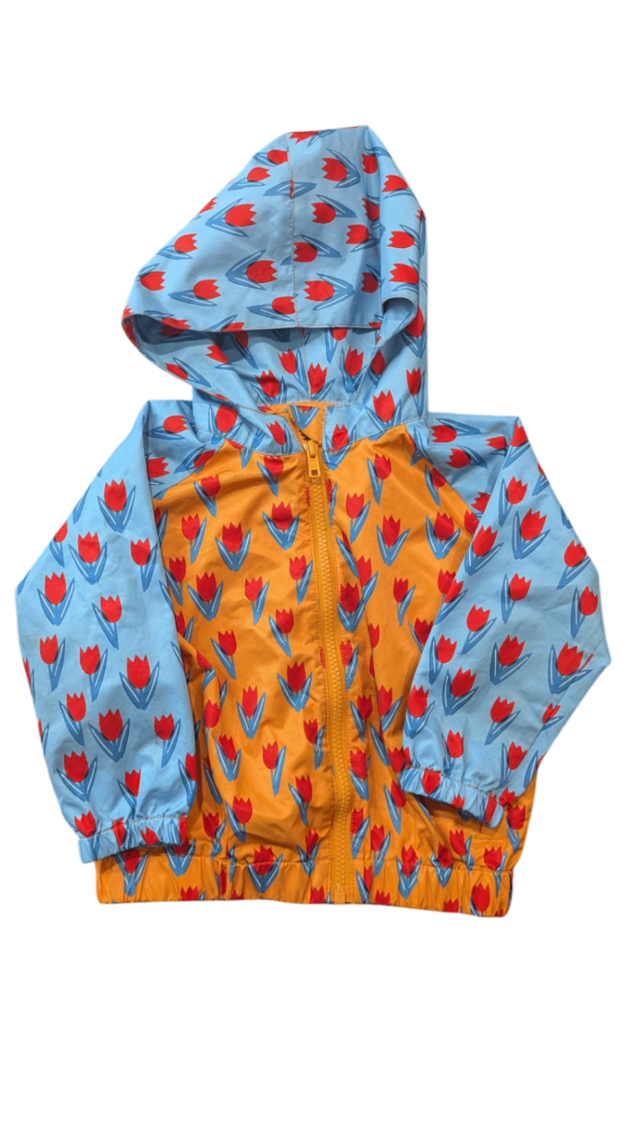 Gorman Rain Jacket, Blue and orange with red and blue floral pattern, S