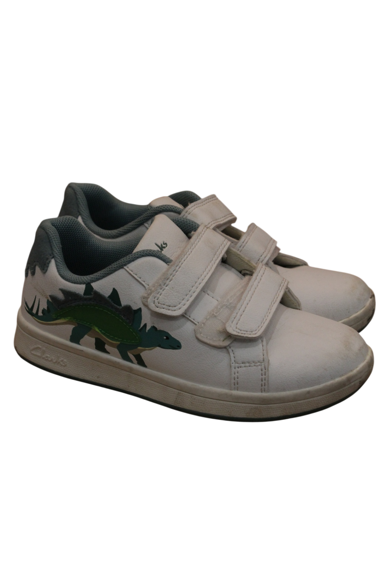 Clarks Sneakers, White, teal, dinosaur, 29E+