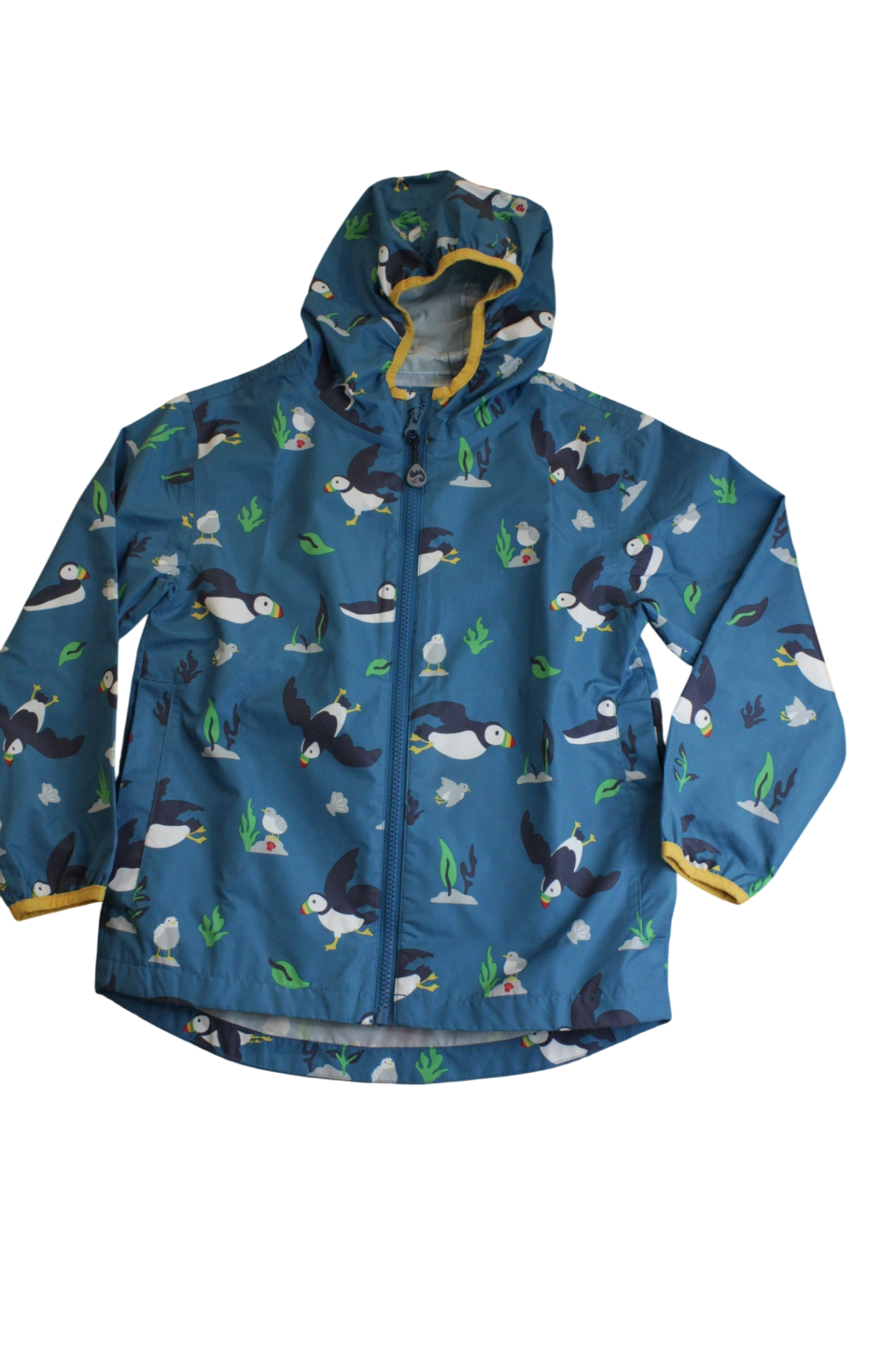 Frugi Raincoat, Blue, puffin bird, 7-8