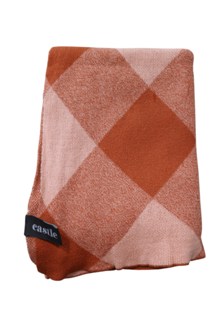 Castle Knit Blanket, Rust Orange, Pink, and Cream,