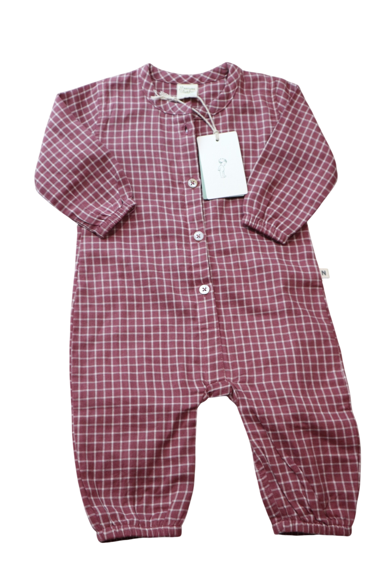 Nature Baby Playsuit, Rhubarb Check, 00