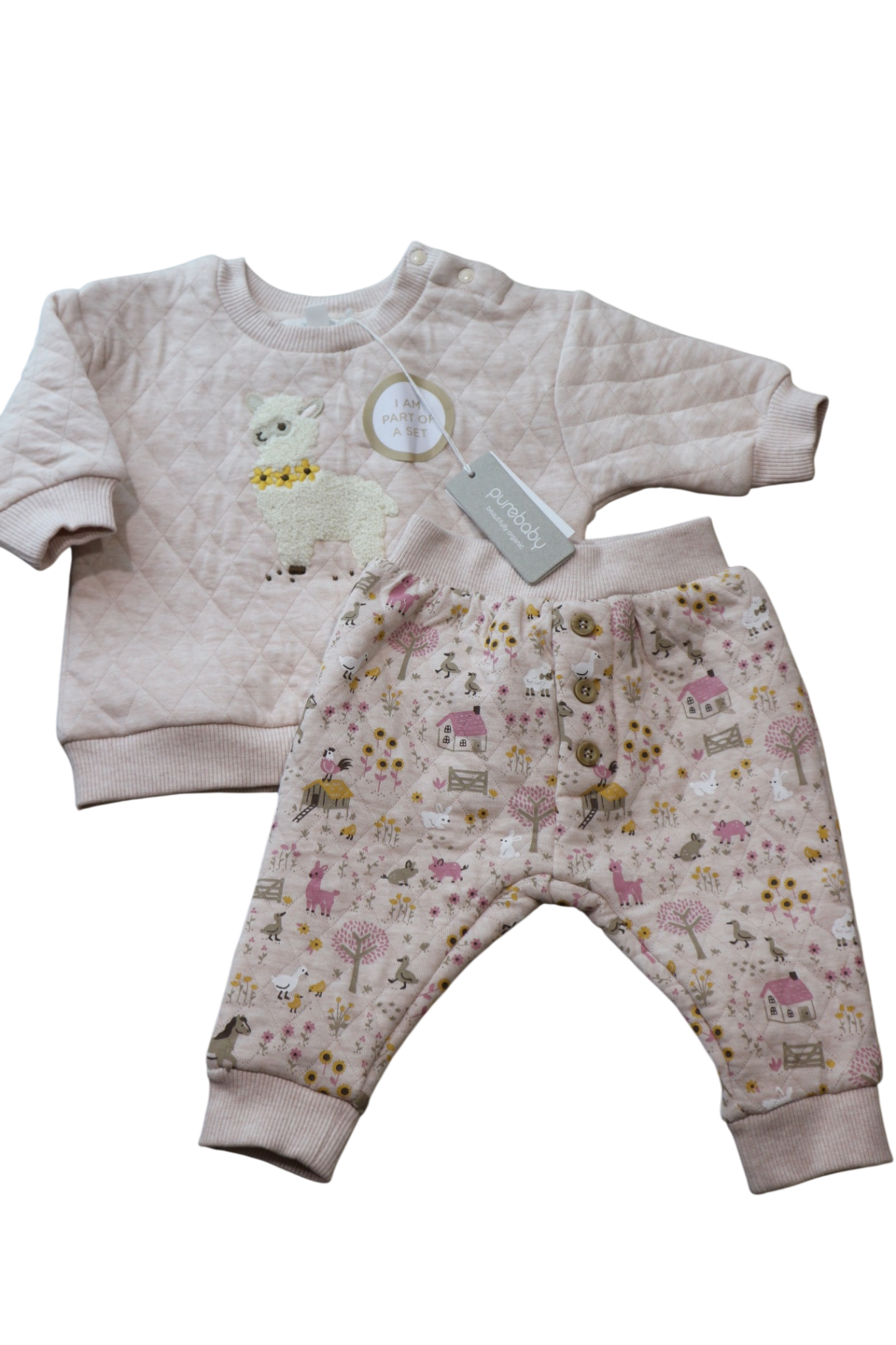 Purebaby Qulited Tracksuit Set, Pale Pink, 000