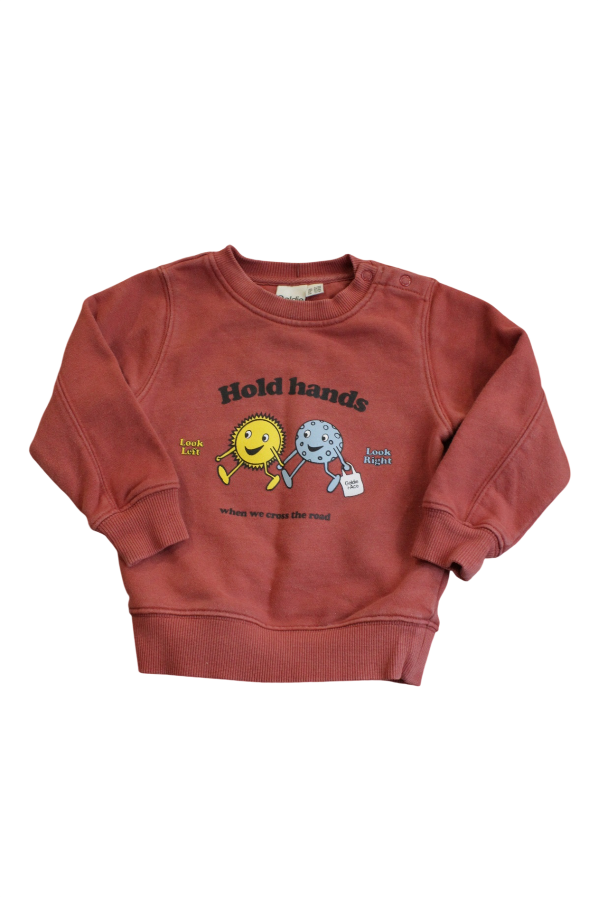Goldie and Ace Jumper, Rust brown, hold hands, 0