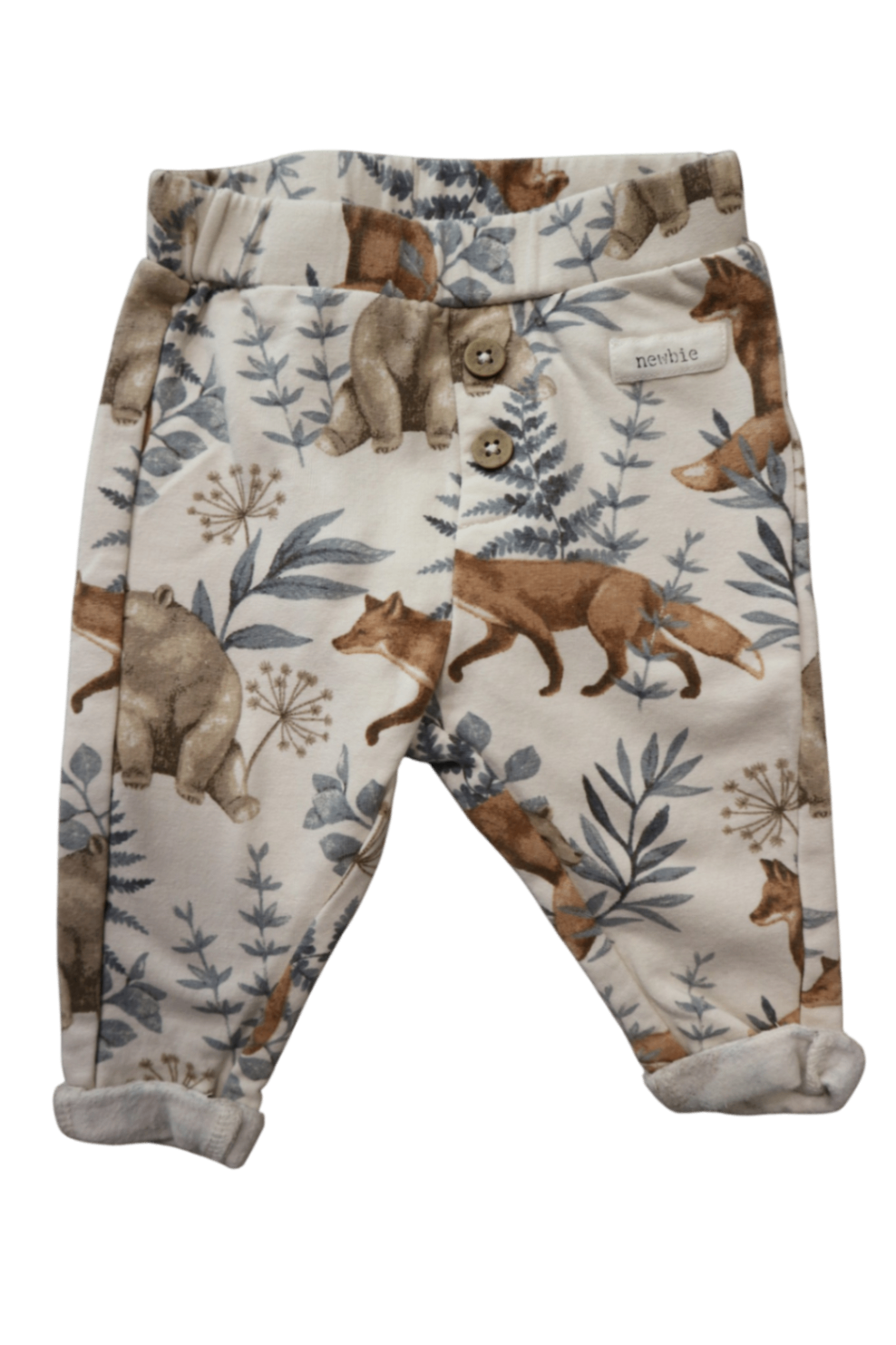 Newbie Leggings, Cream with blue and brown animal print, 0000