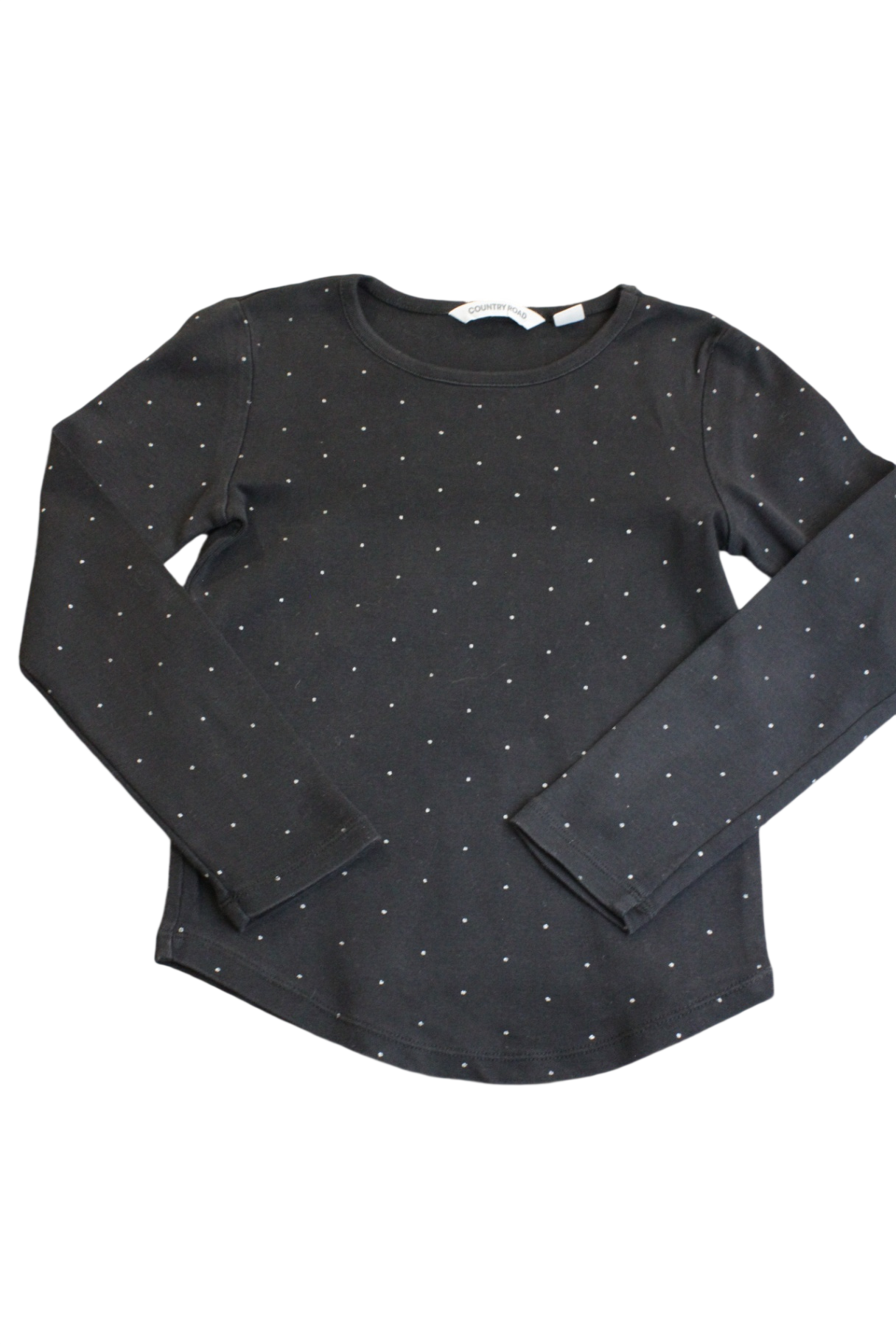 Country Road Long-Sleeve Top, Black with silver polka dots, 6