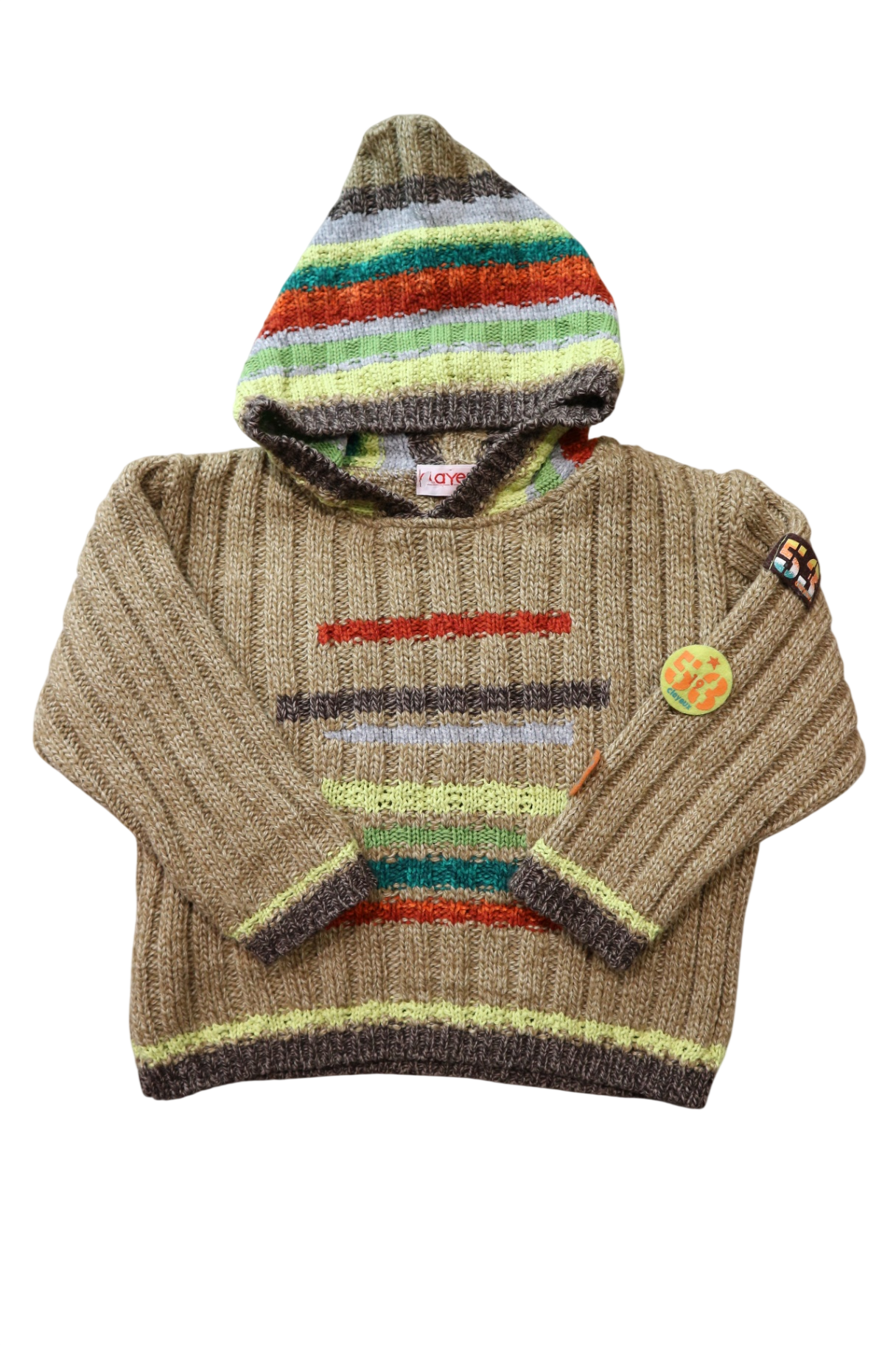 Clayeaux Hoodie, Tan with multicoloured stripes, 4