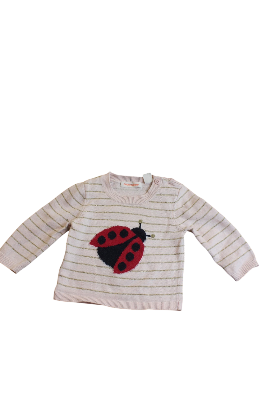 Country Road Jumper, Light pink with gold stripes and red, black and green detail, 000