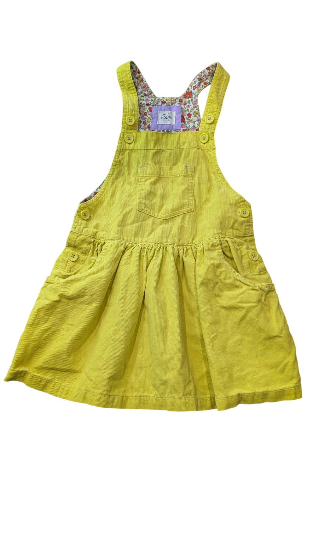 mini Boden Pinafore Dress, Yellow, 5-6