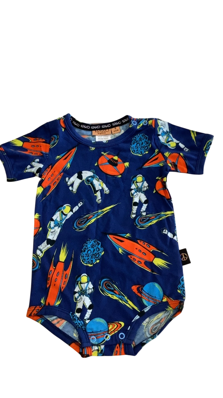 Kip&Co Bodysuit, Navy blue with multicolour print, 0