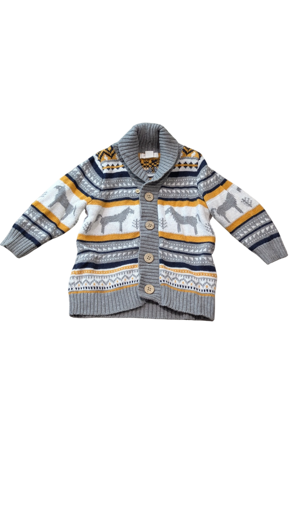 Purebaby Cardigan, Grey, navy, white and mustard, 0