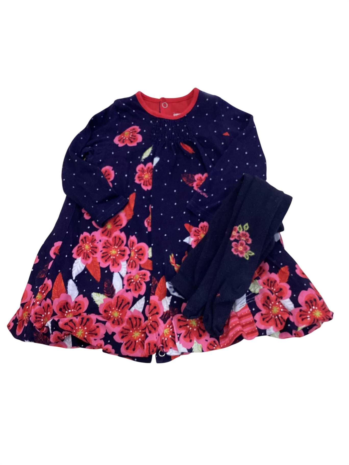 Catimini Dress & Tights, Navy, 0
