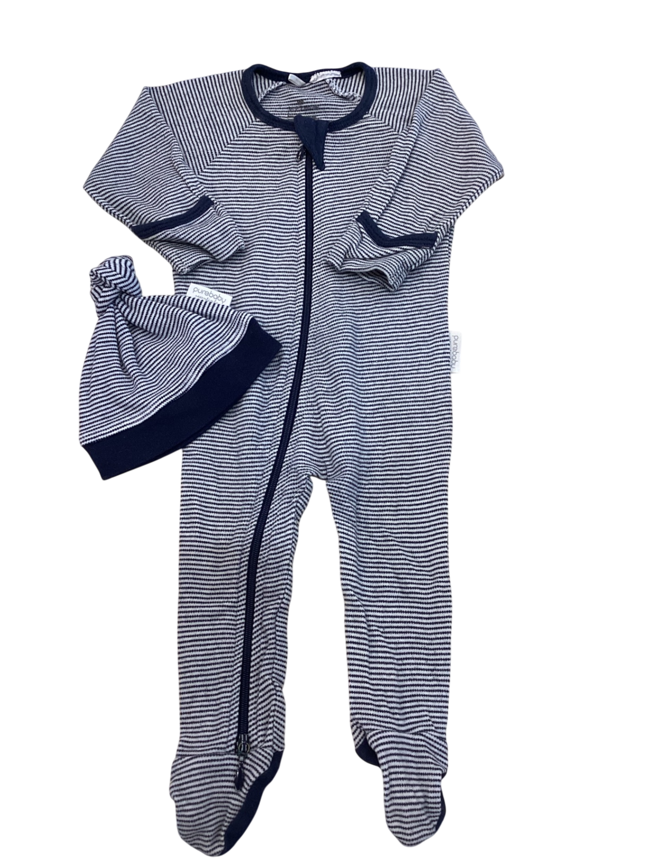Purebaby Jumpsuit & Hat, Navy, 000