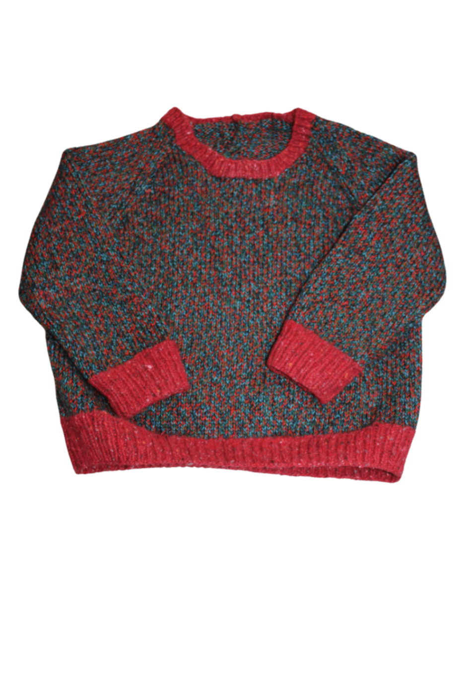 Handknit Jumper, Red and teal, 2