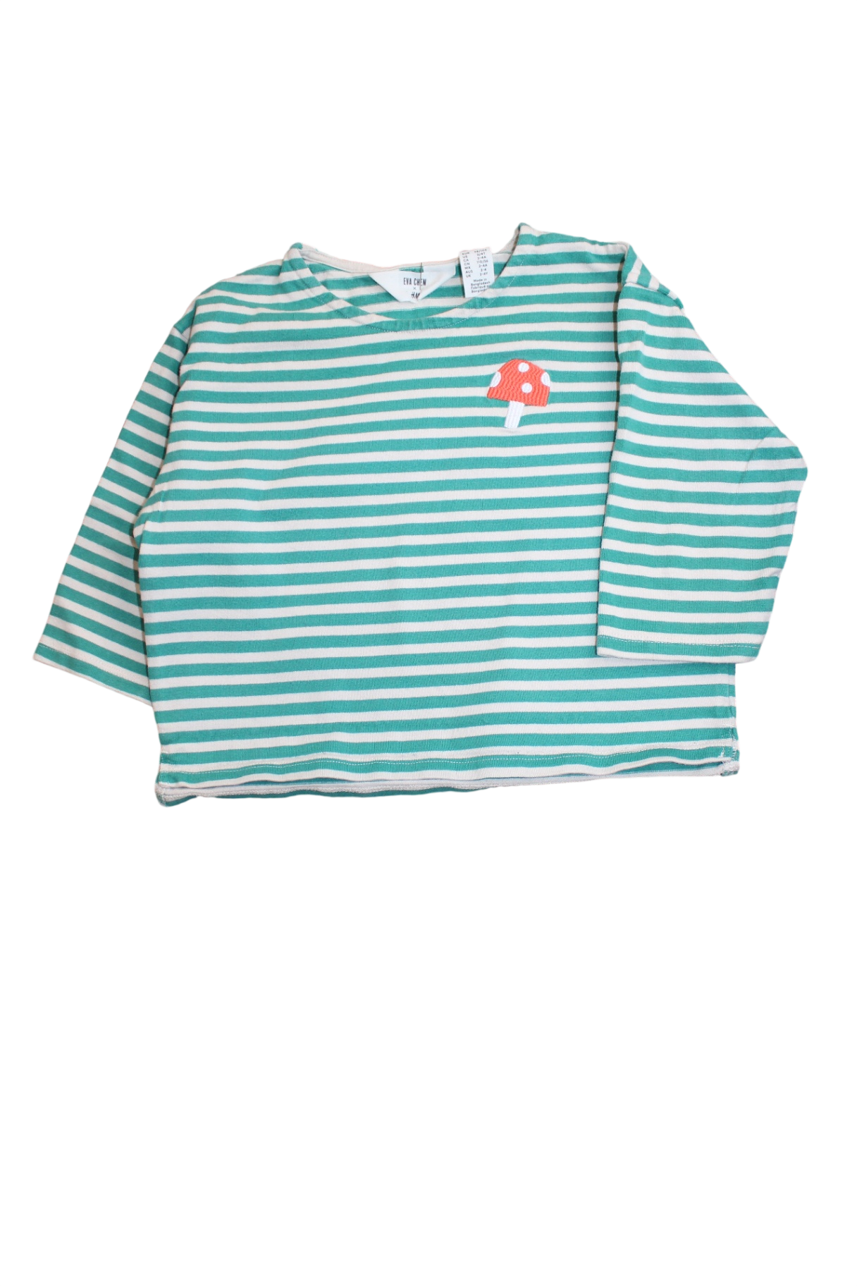 H&M Long-Sleeve T-Shirt, Teal and white, 3-4