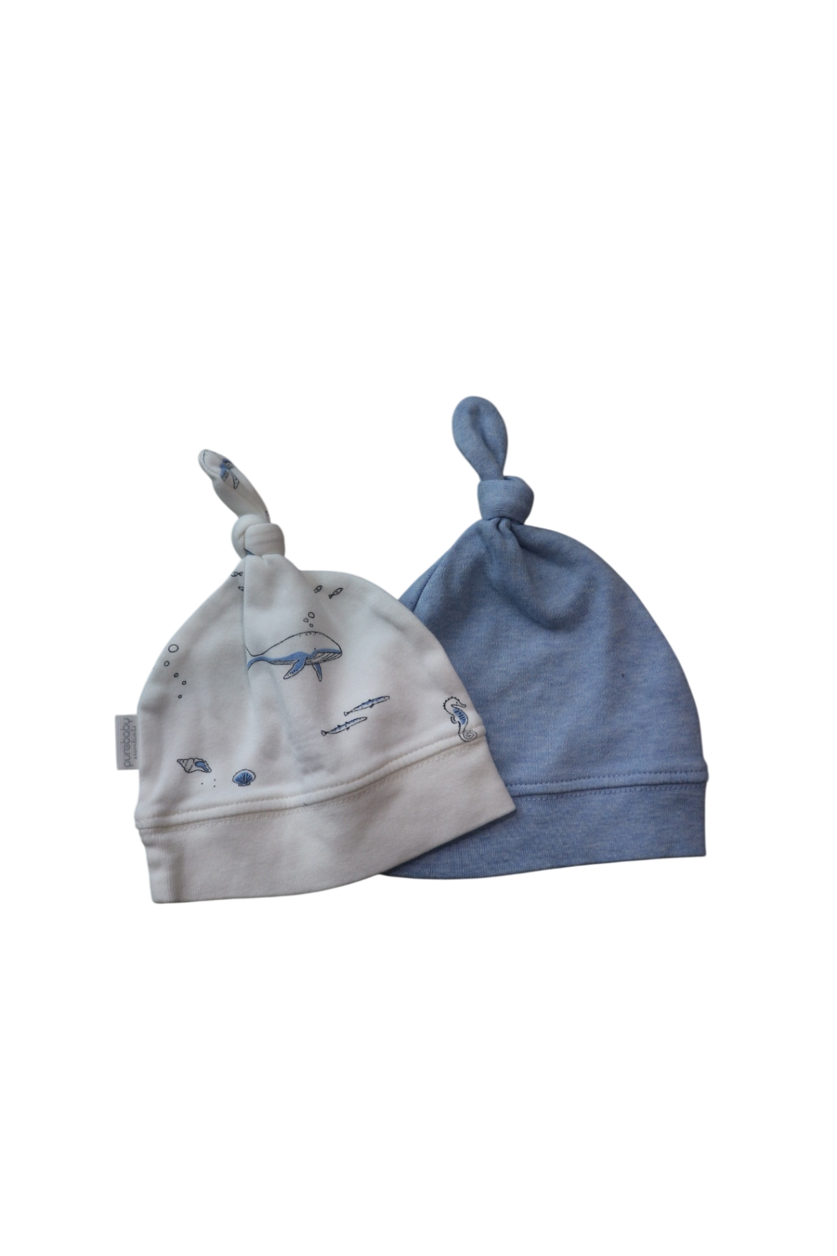 Purebaby Beanie, Blue and White, 000