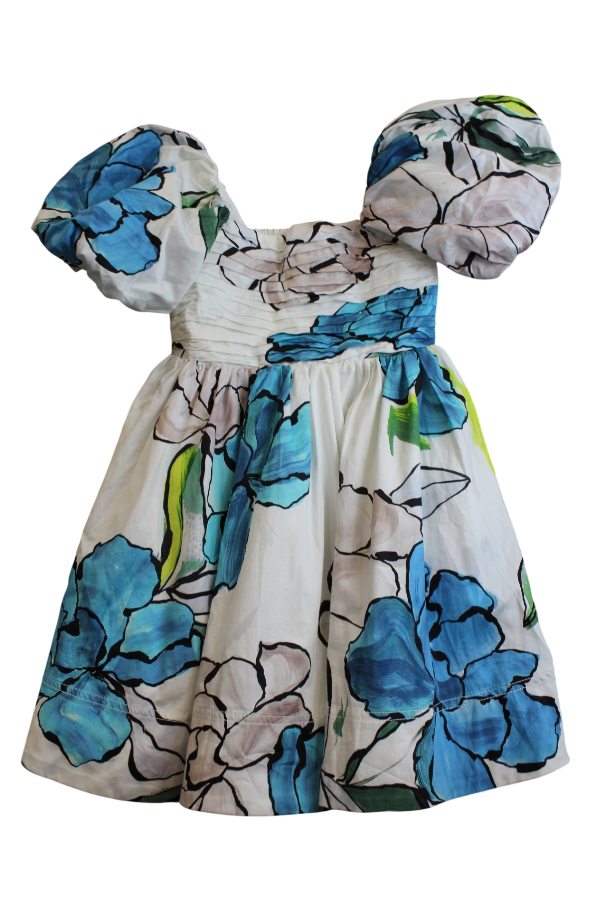 AJE Dress, White with blue and green print, 8