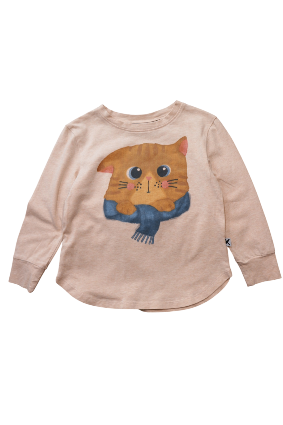 Minti Long-Sleeve T-Shirt, Light peach with multicolour cat print, 2