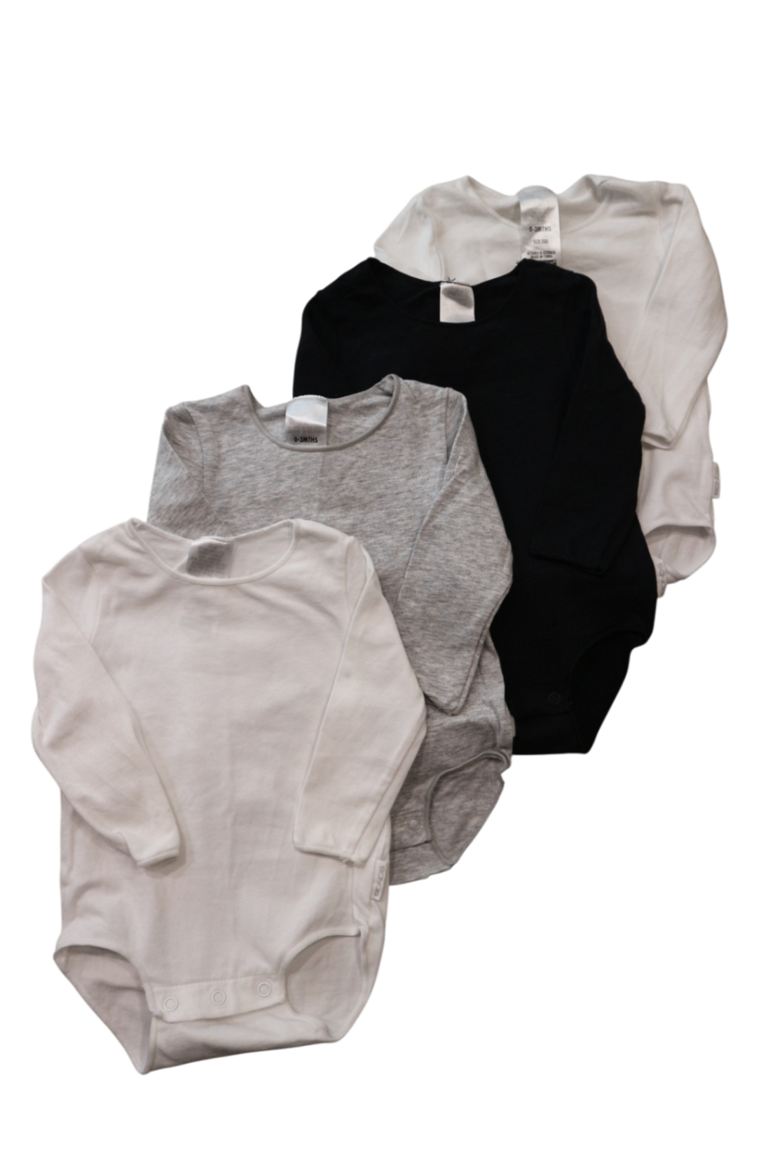 Bonds Bodysuit 4 Pack, White / Black / Grey, 000