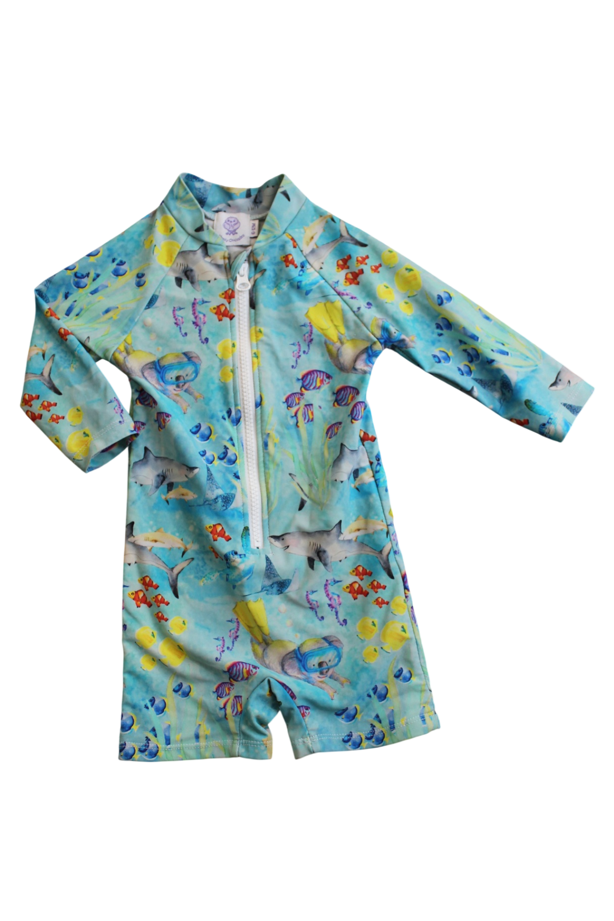 Cheeky Chickadee Swimsuit, Aqua blue/Ocean print, 0
