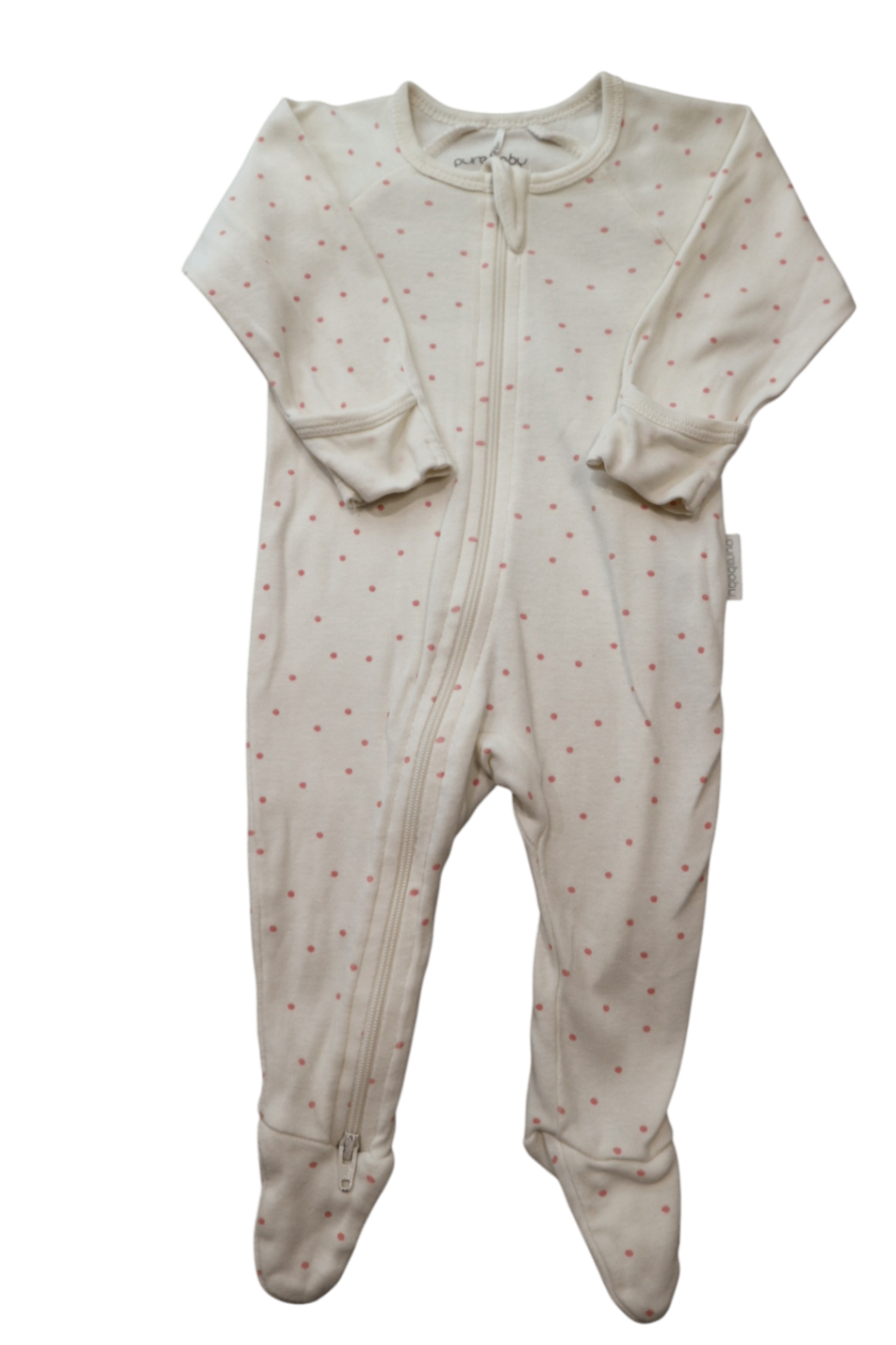 Purebaby Jumpsuit, Cream with pink polka dots, 000