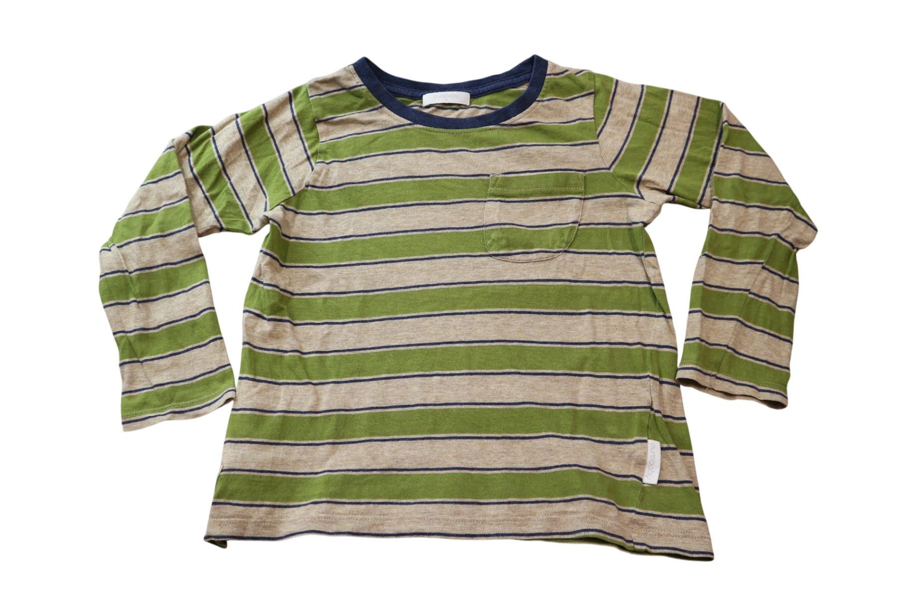 Purebaby Long-Sleeve T-Shirt, Green, Beige and Navy, 4