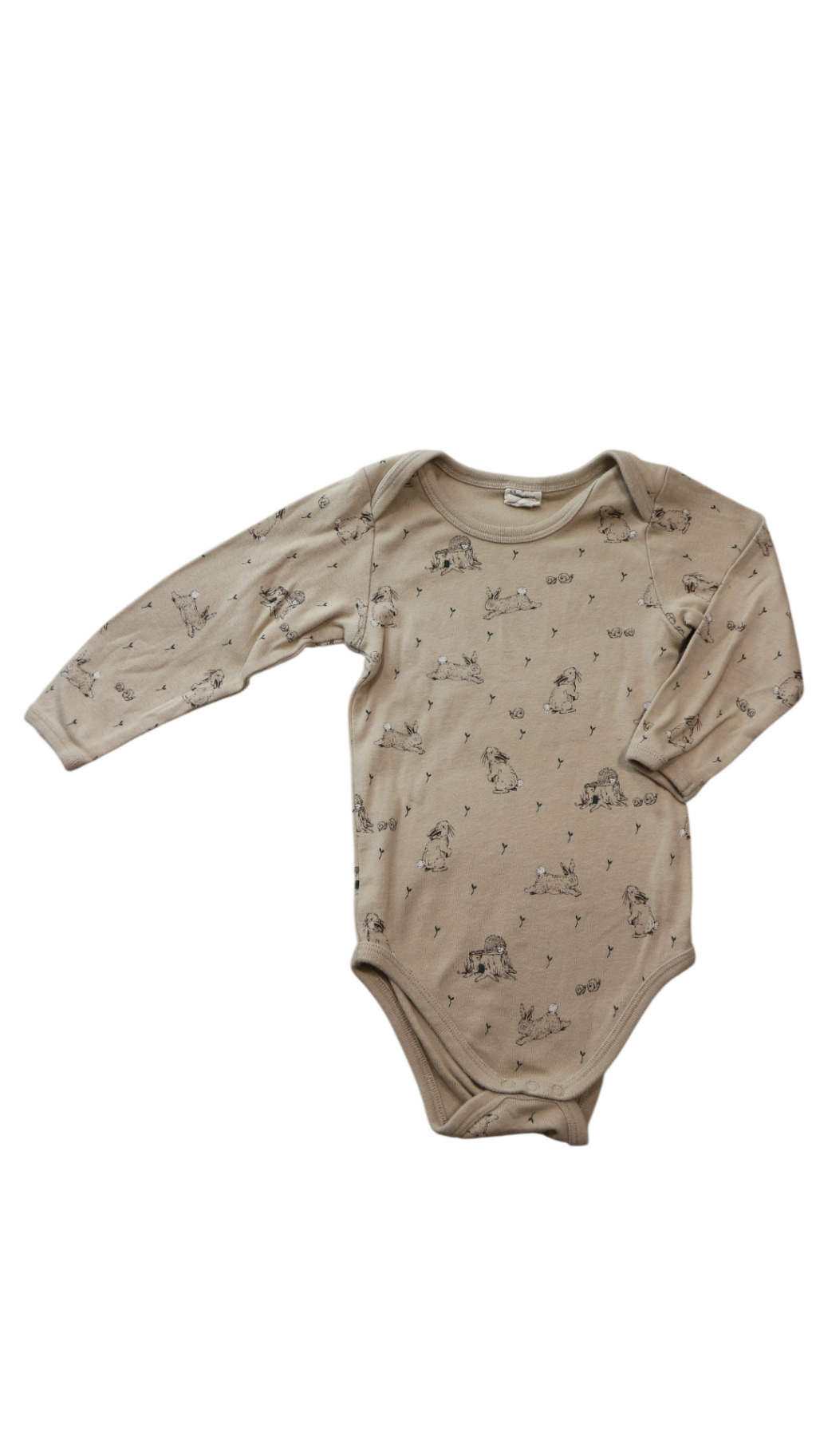 Nature Baby Long-sleeve Bodysuit, Beige/rabbits, 1