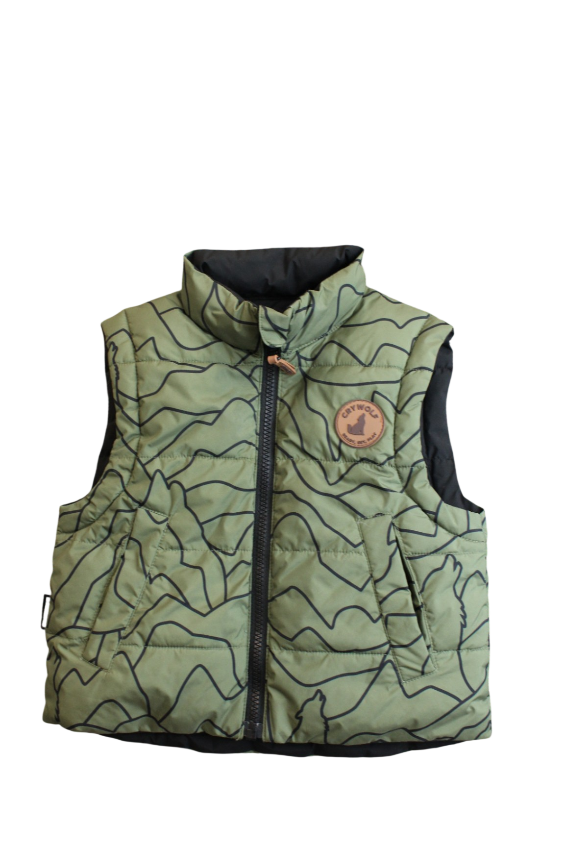 Crywolf Puffer Vest, Olive green with black (reversable), 3