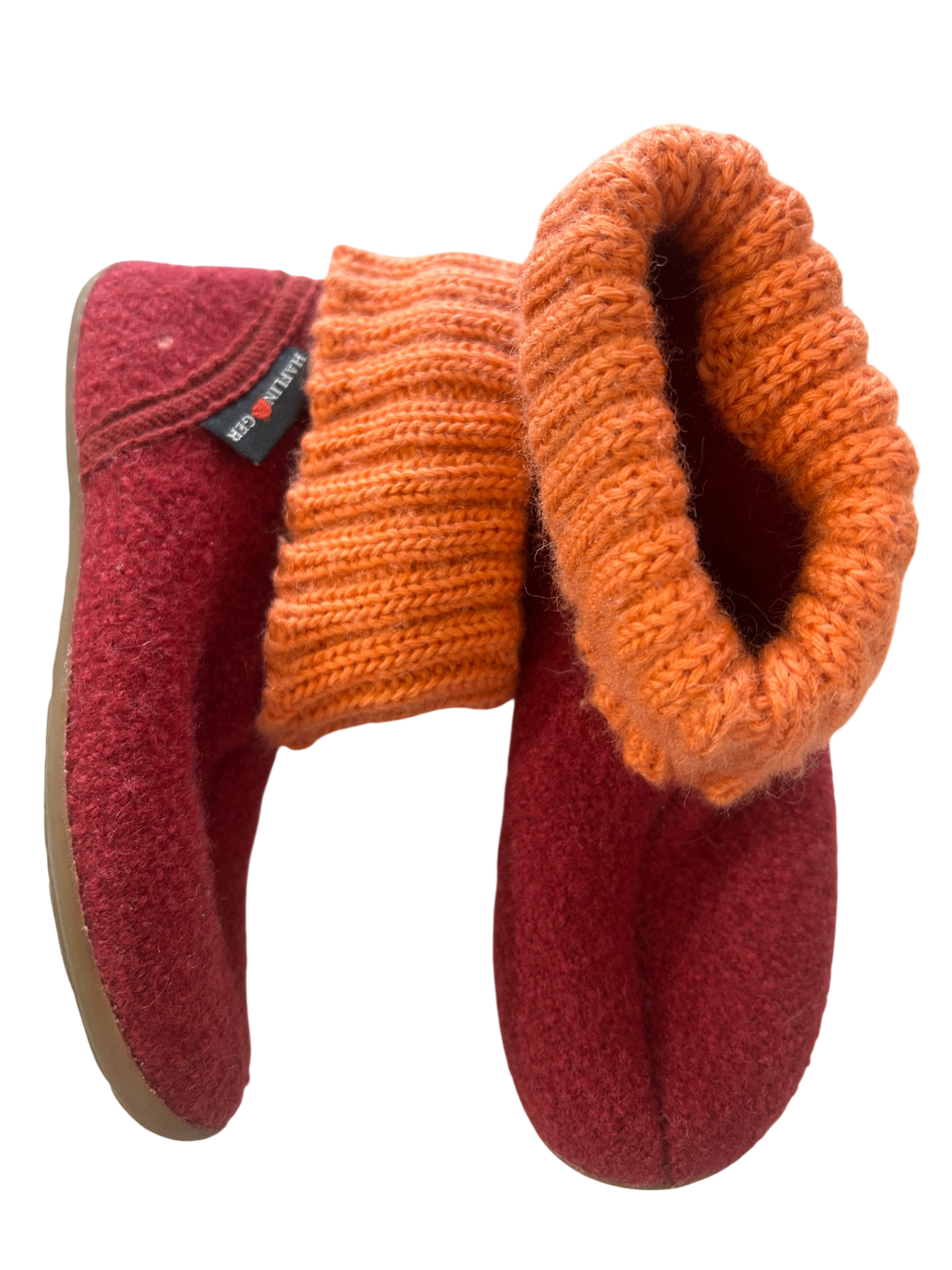 Haflinger Slippers, Orange and Burgundy, 31
