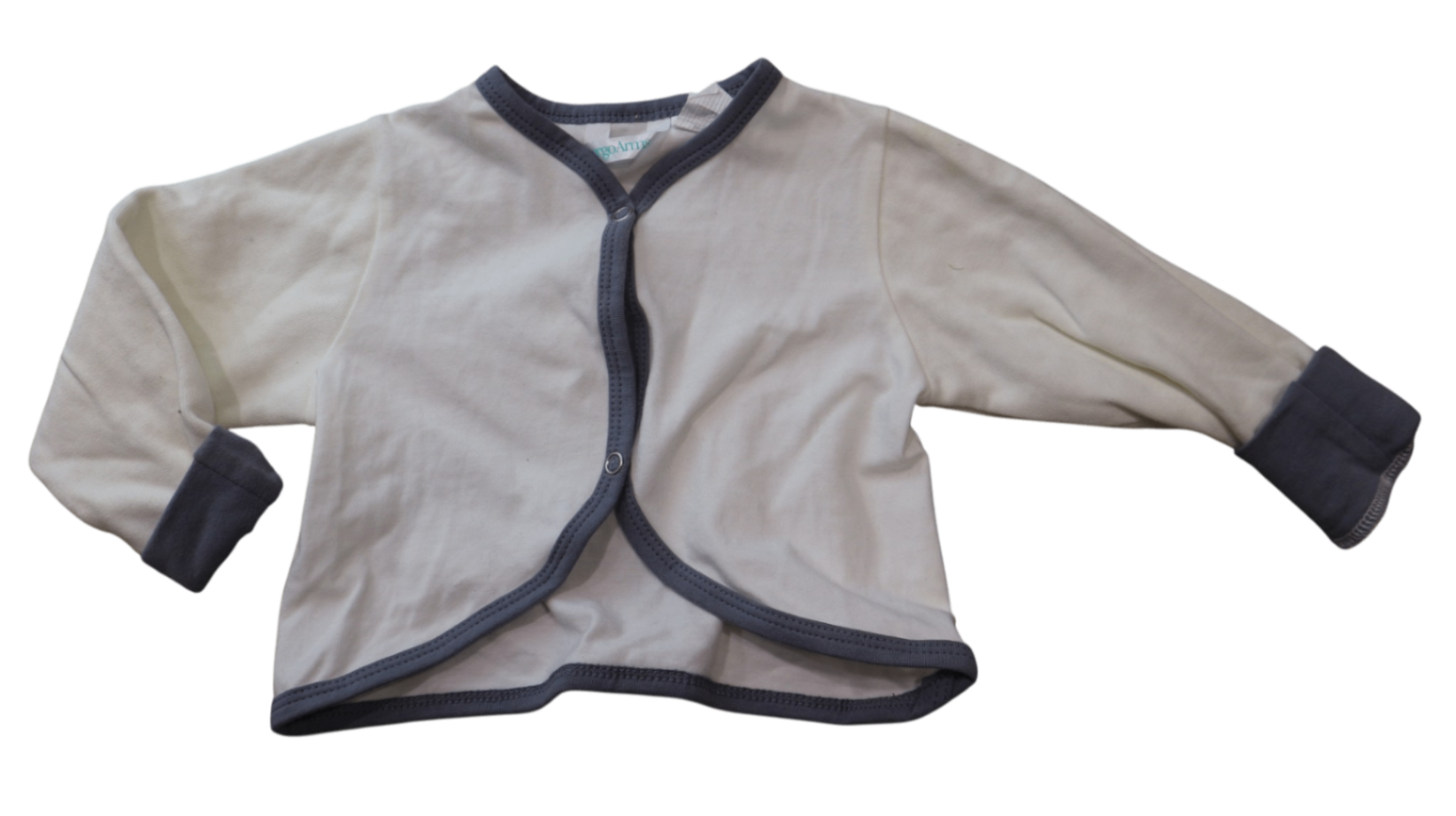ErgoArms Cardigan, White with Grey Trims, 2-12M