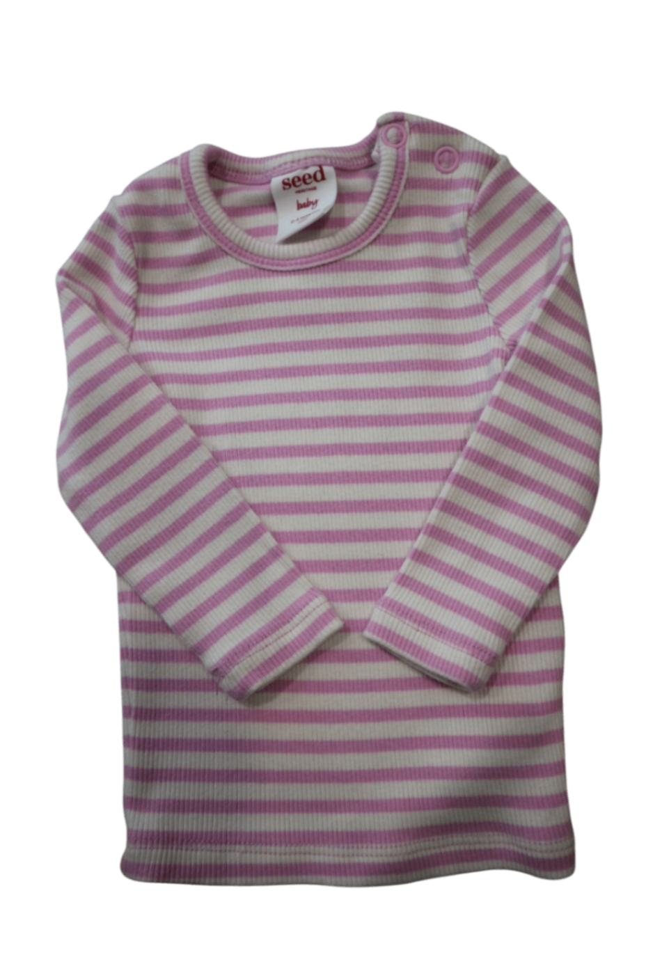 Seed Baby Long-Sleeve T-Shirt, Pink and White, 000