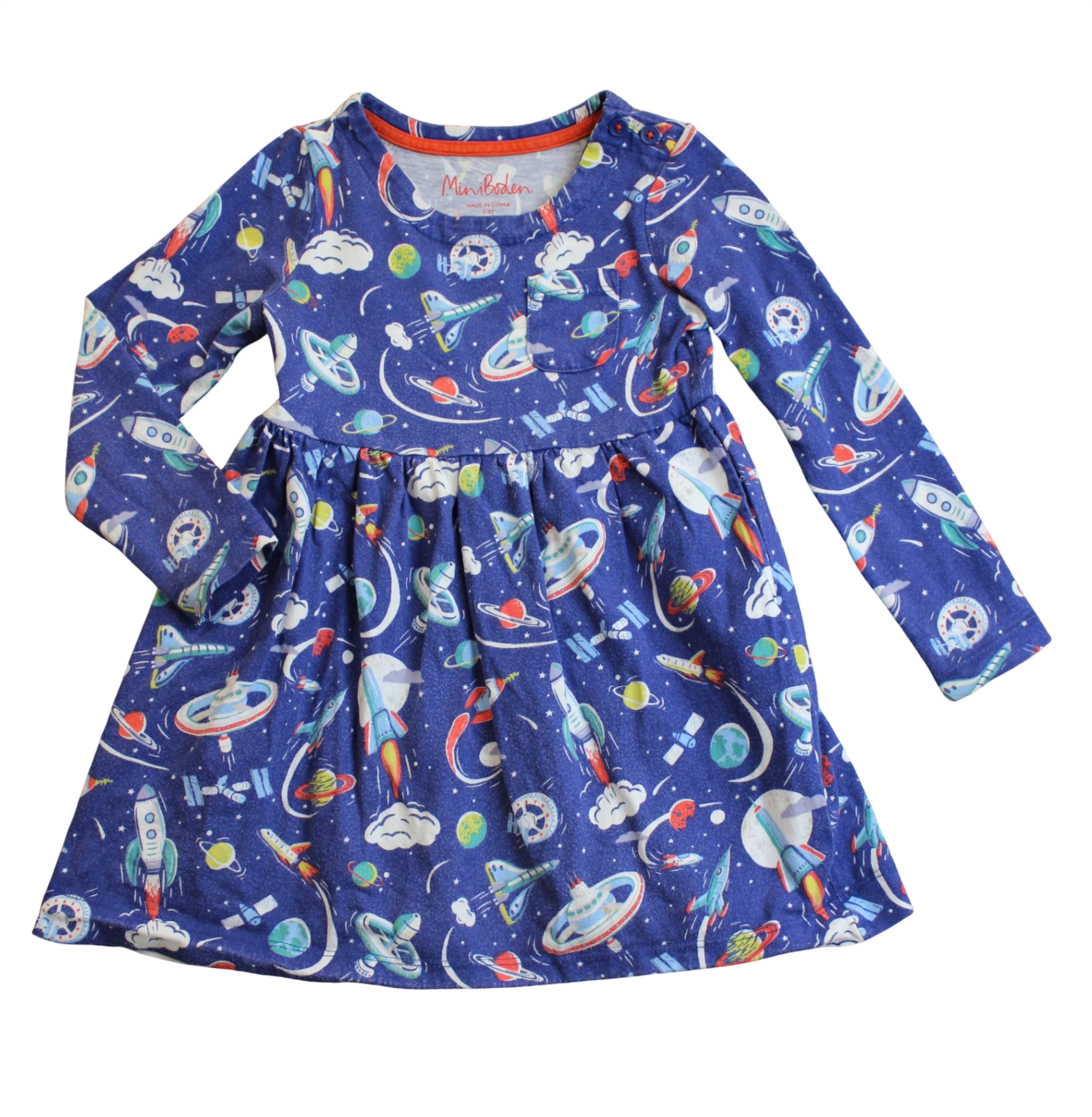Mini Boden Dress, Blue/space print, 3