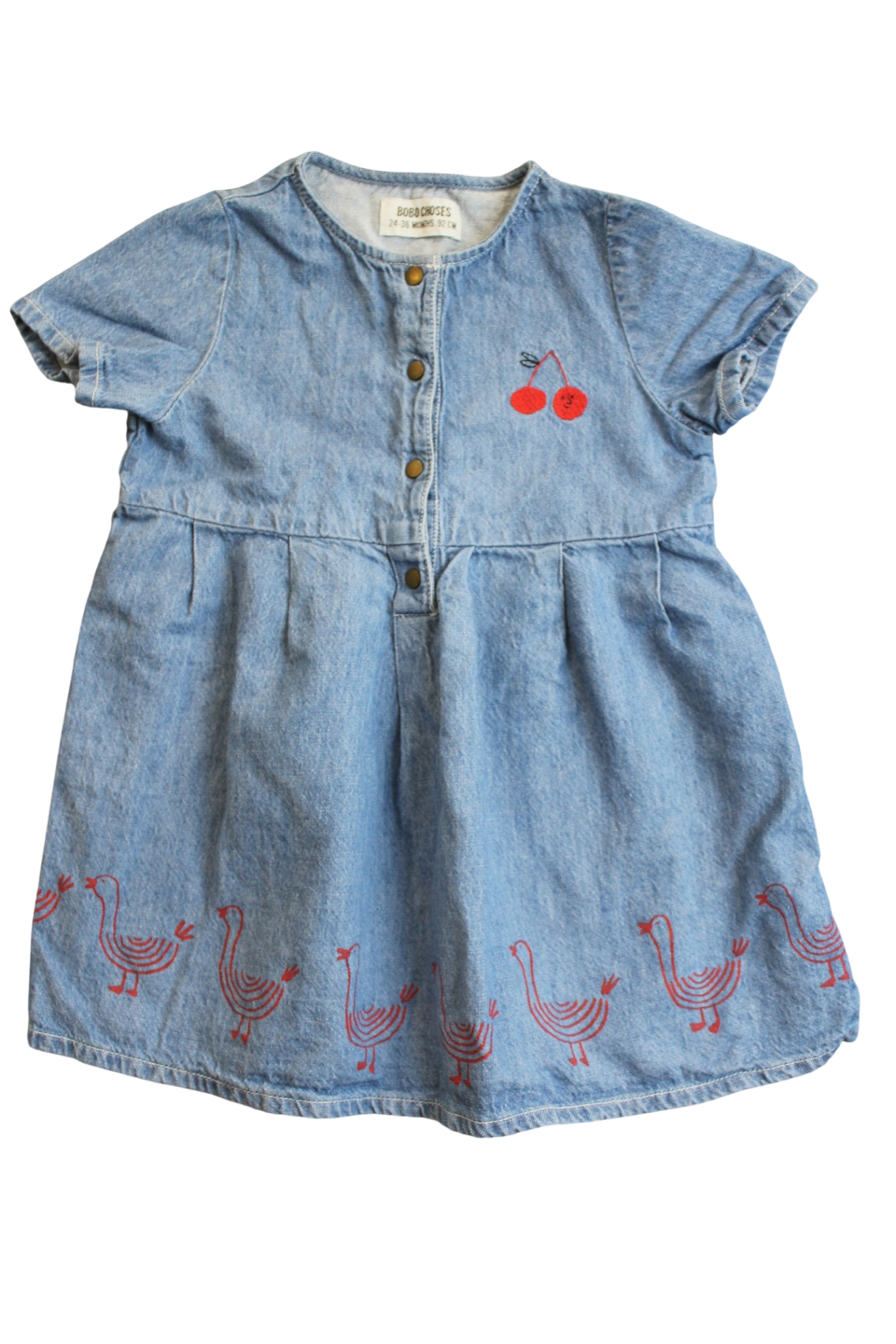 Bobo Choses Dress, Blue denim/cherries & geese, 3