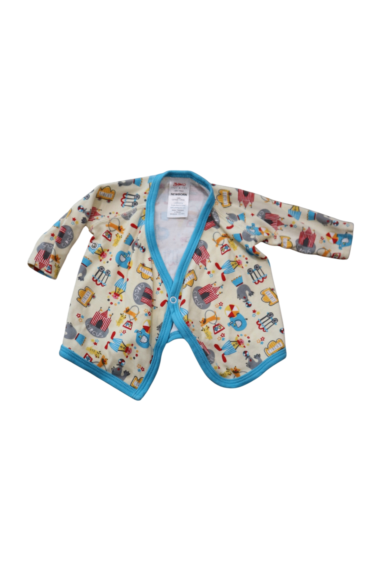 Zutano Cardigan, Cream with blue trim and multicolour print, 0000