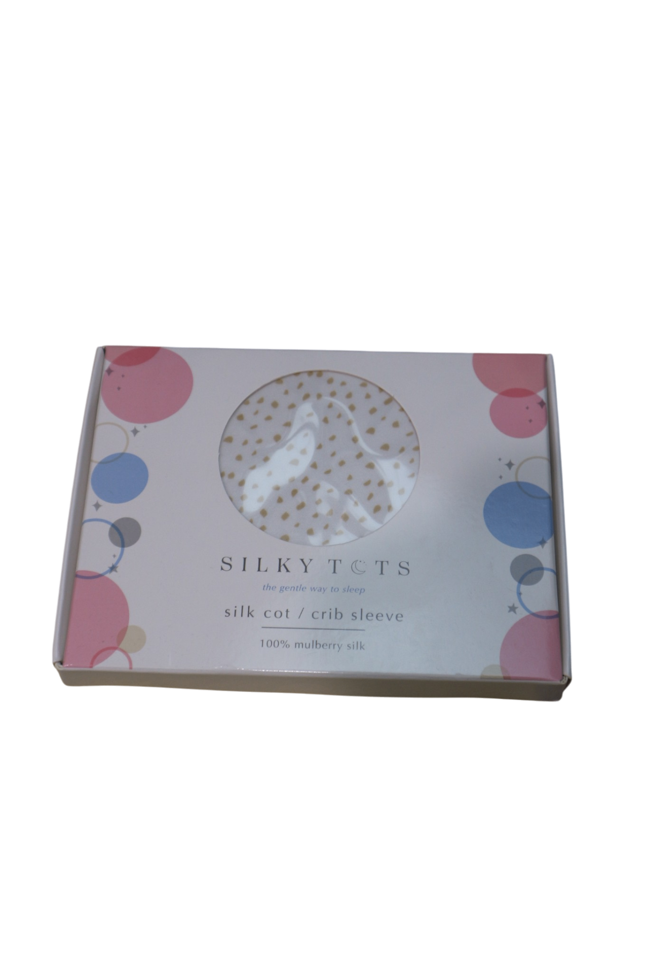Silky Tots Cot/Crib Sleeve, White with pink and blue accents,