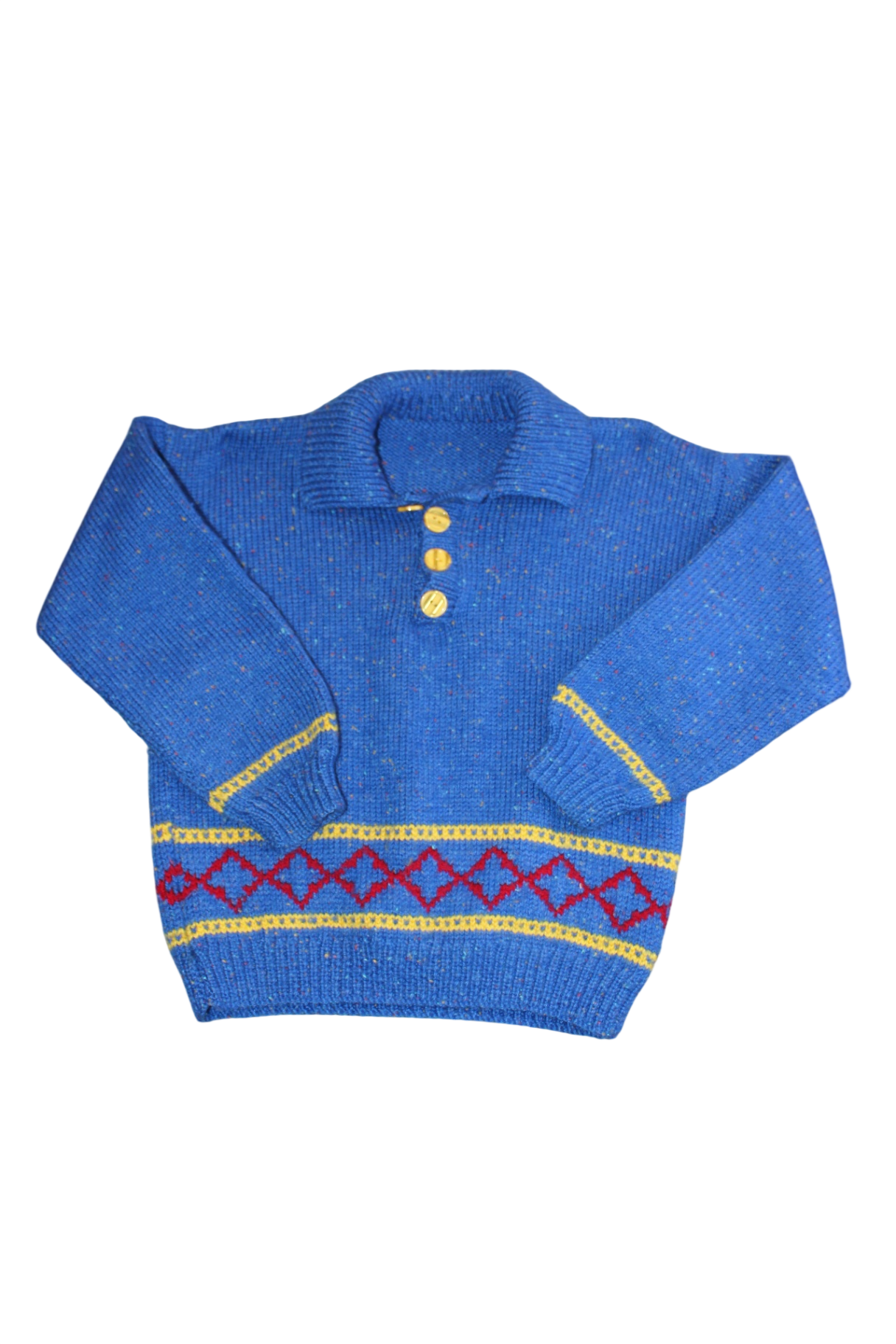 handmade Jumper, Blue speckled/yellow/red, 5