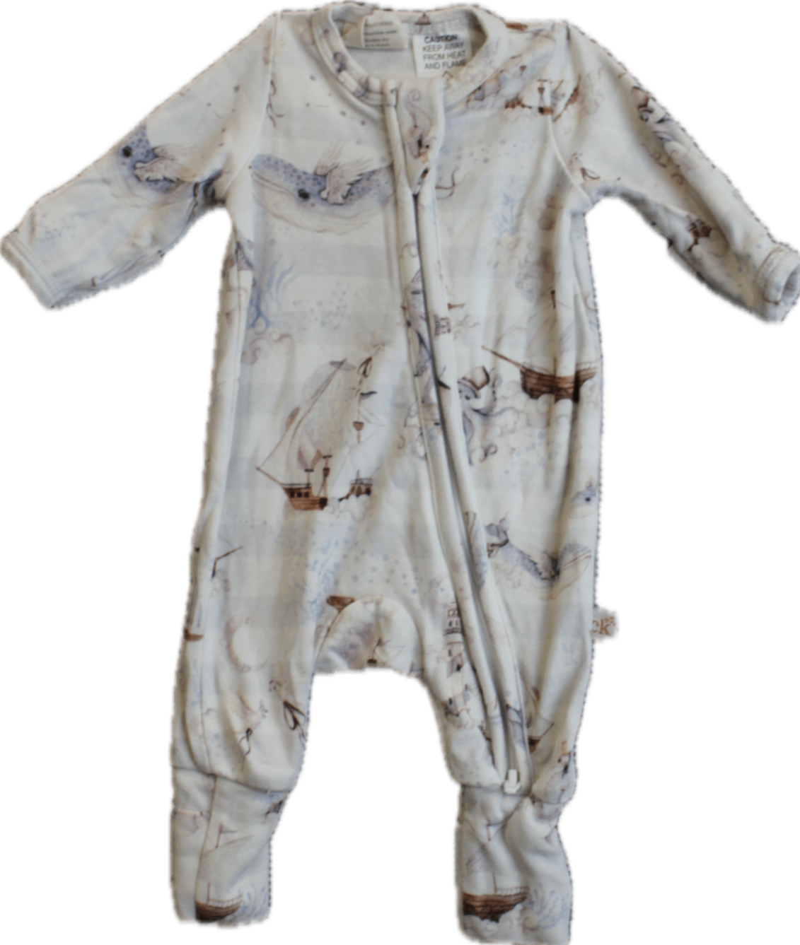 Confetti Kids Bodysuit, Blue white stripe & sea design, 00000