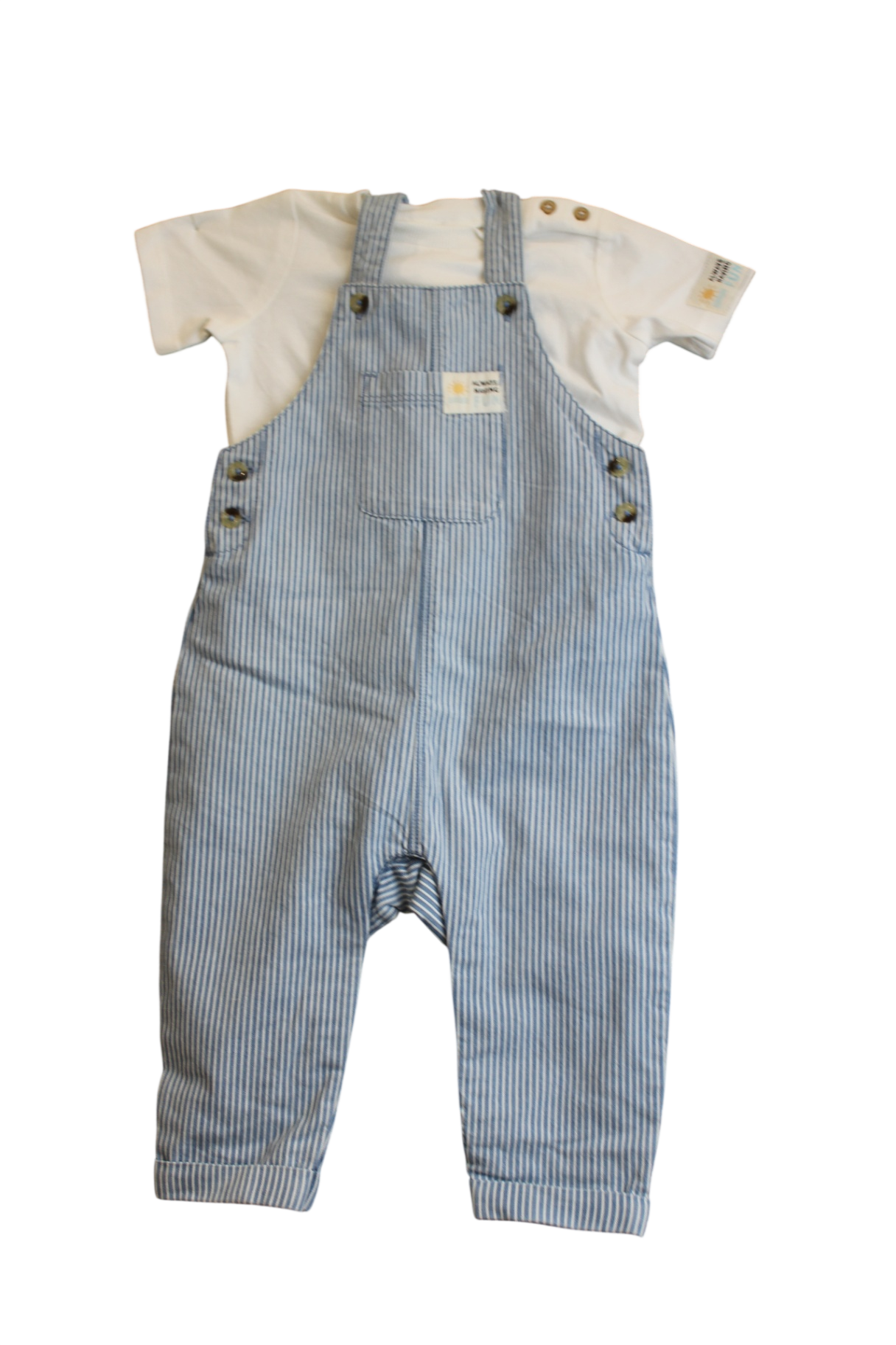 John Lewis Overall T Shirt set, Blue and White, 00
