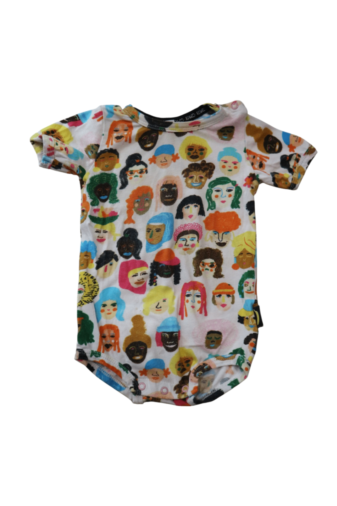 Kip & Co Bodysuit, White Multi Faces, 0
