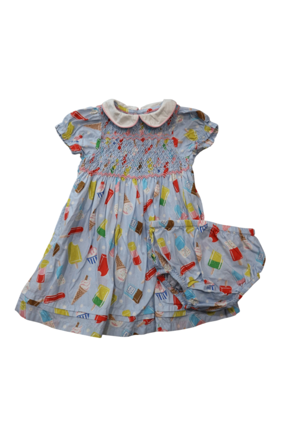Baby Boden Dress & Bloomer, Blue Multi Ice Cream, 9-12M