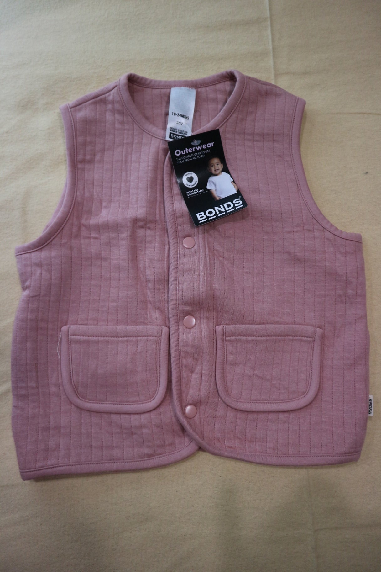 Bonds Sleeveless Jacket, Dusty pink, 2