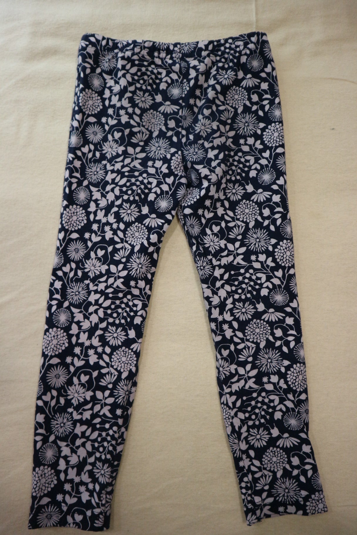 Nature Baby Knit Leggings, Navy blue with floral print, 4