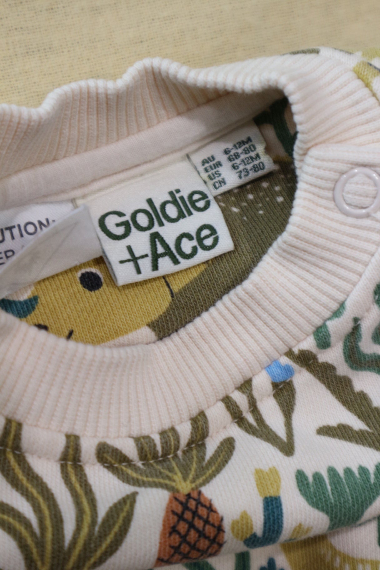 Goldie + Ace Jumper, Cream with multi-colour dinosaur print, 0