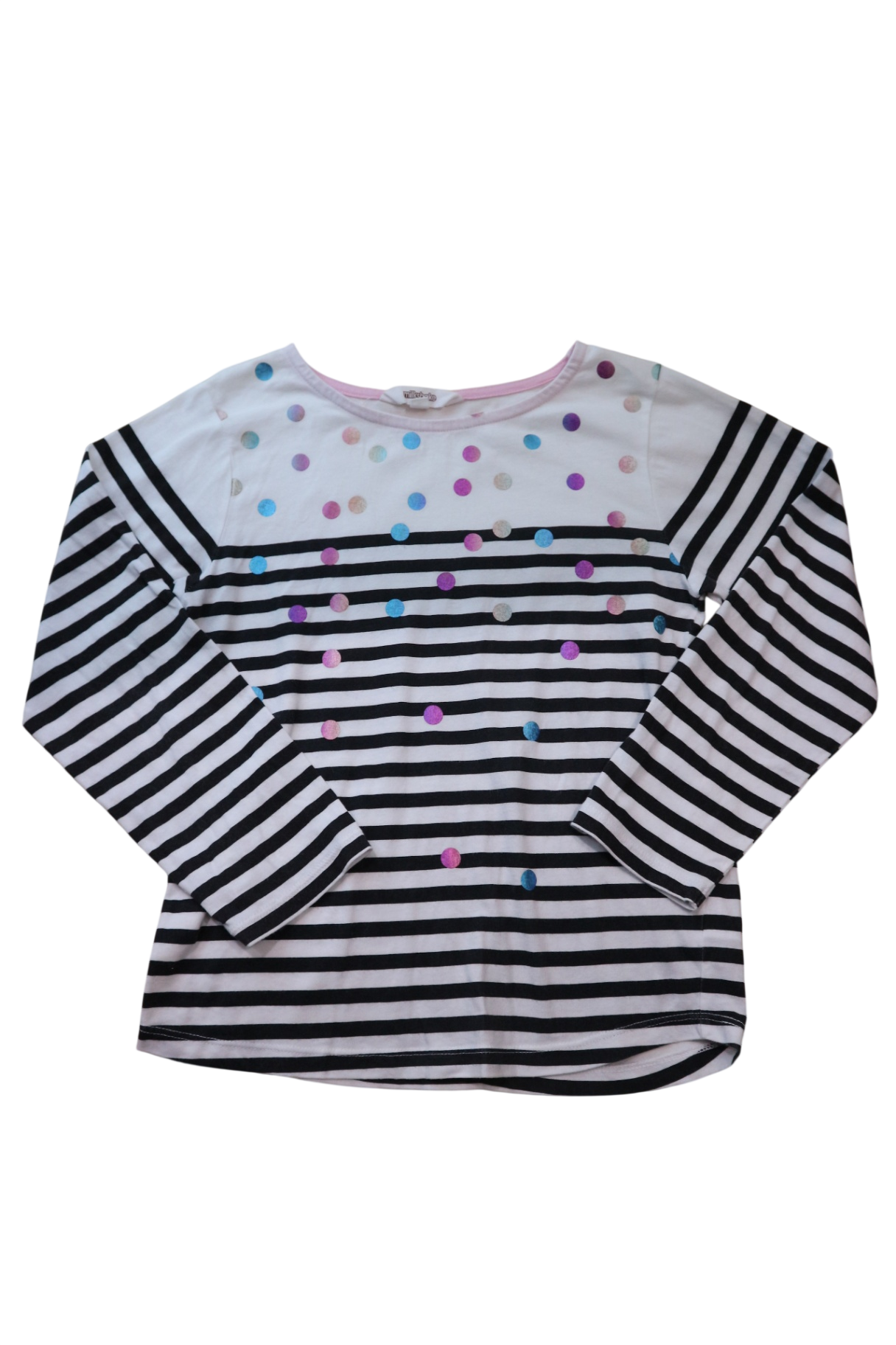 Milkshake Long-Sleeve T-Shirt, White, black stripe, metallic polka dots, 6