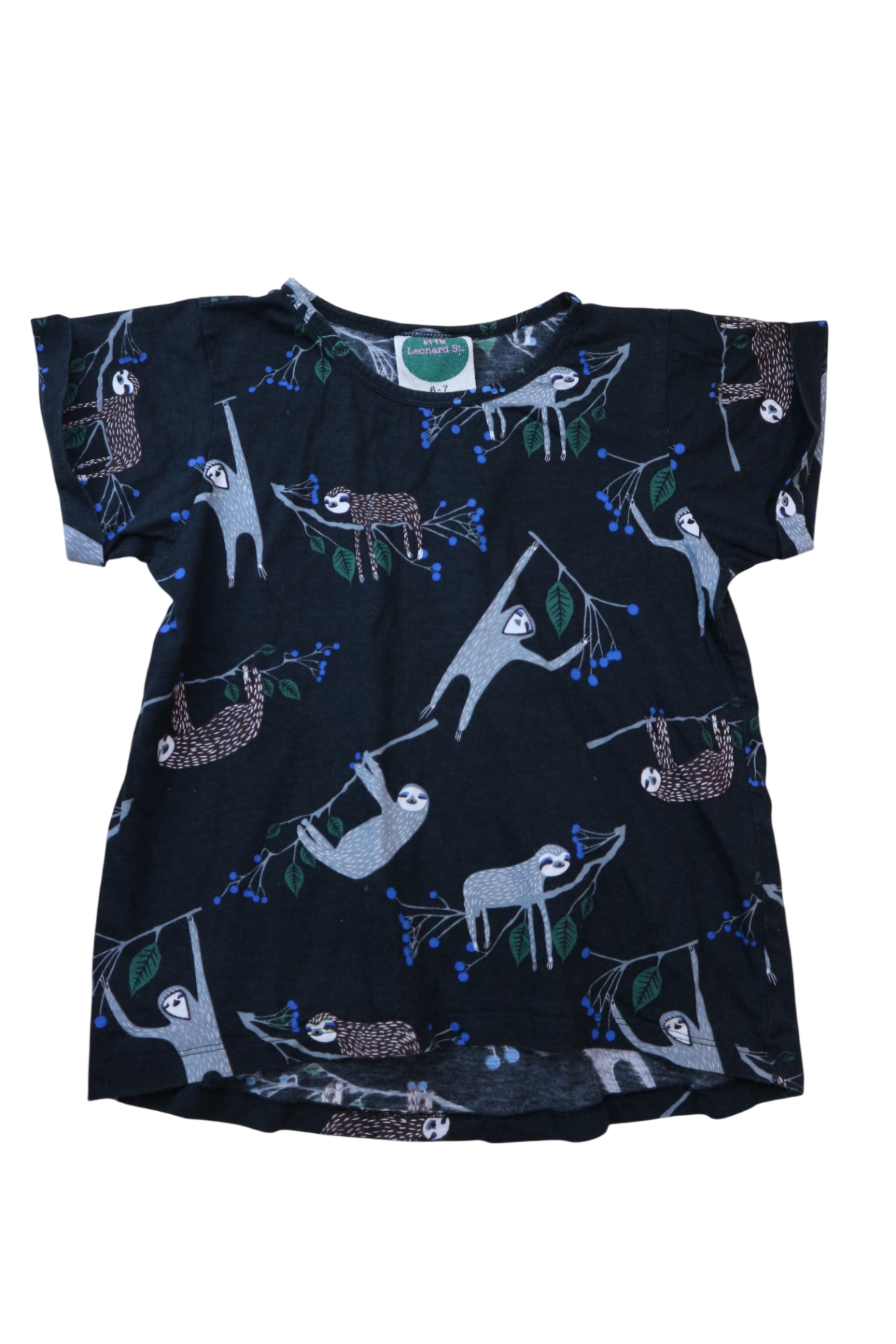 Little Leonard St. T-Shirt, Black/Sloths, 7